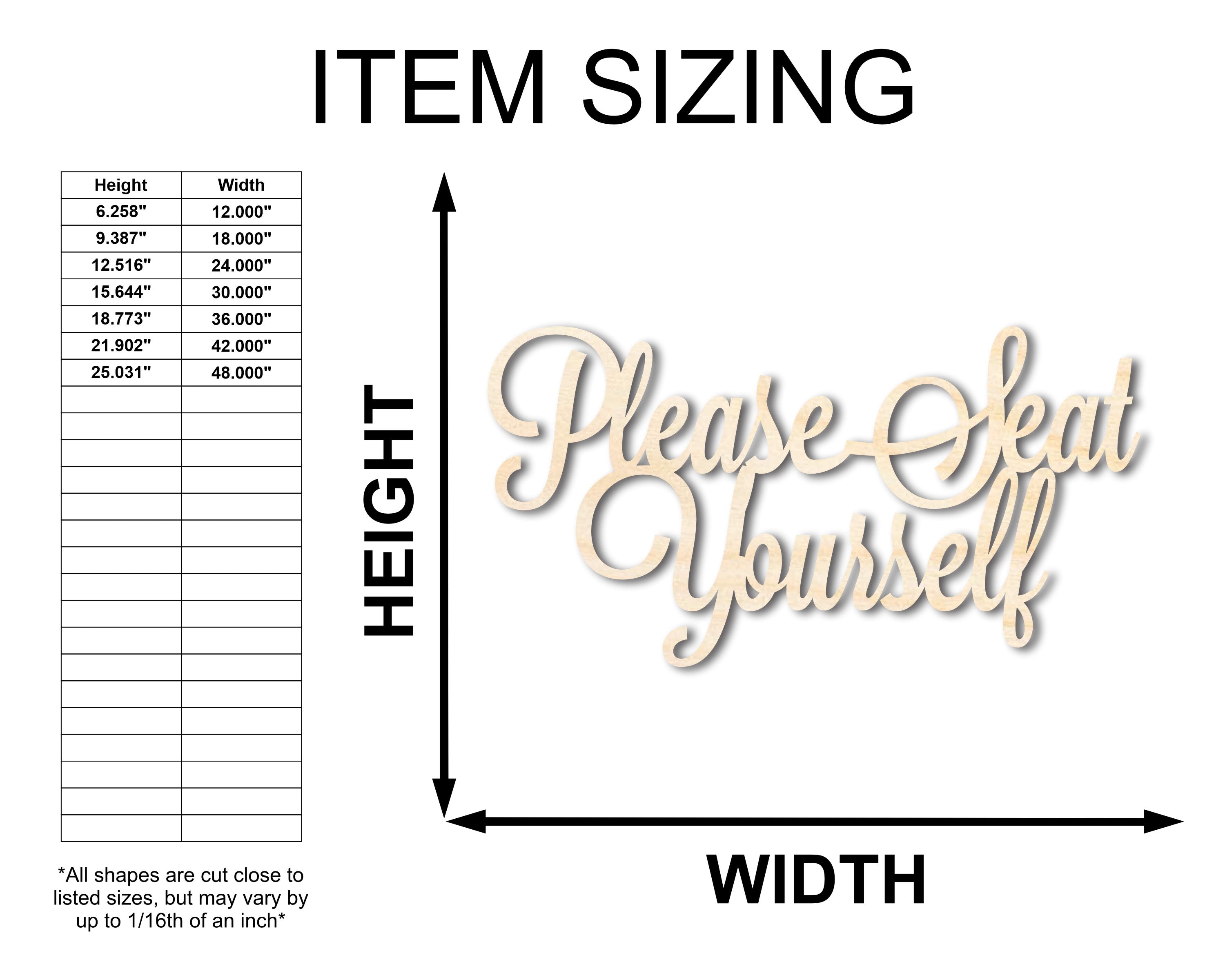 Unfinished Wood Please Seat Yourself Shape - DIY Wedding Craft - up to 46"