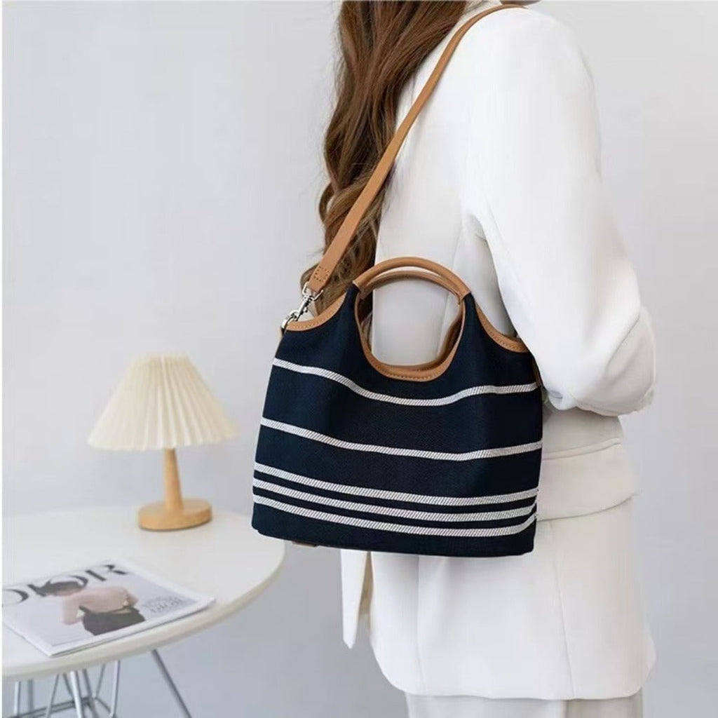 Design canvas bucket bag, tote bag contrasting large capacity, casual tote bag, commuter tote bag with 2 in 1