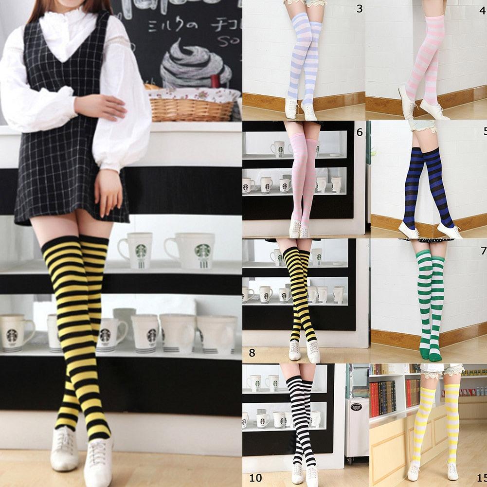 22 Colors Sweet Cute Girls Over Knee Long Printed Thigh High Cotton Socks Plus Size Over knee Socks for Women