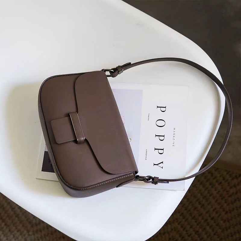 Genuine leather small shoulder bag for women trendy classic style hobo