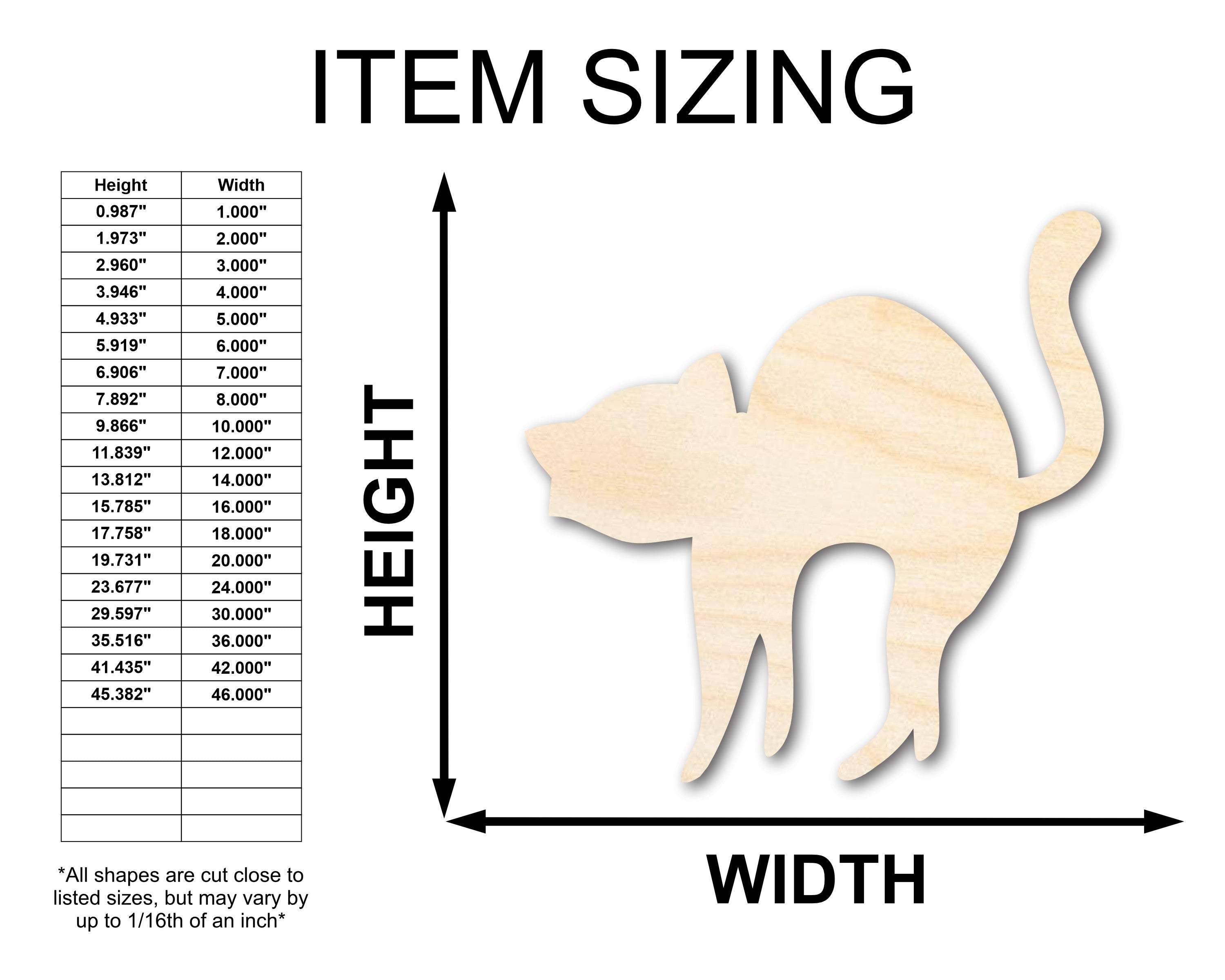 Unfinished Wood Arching Cat Shape - Craft - up to 46"