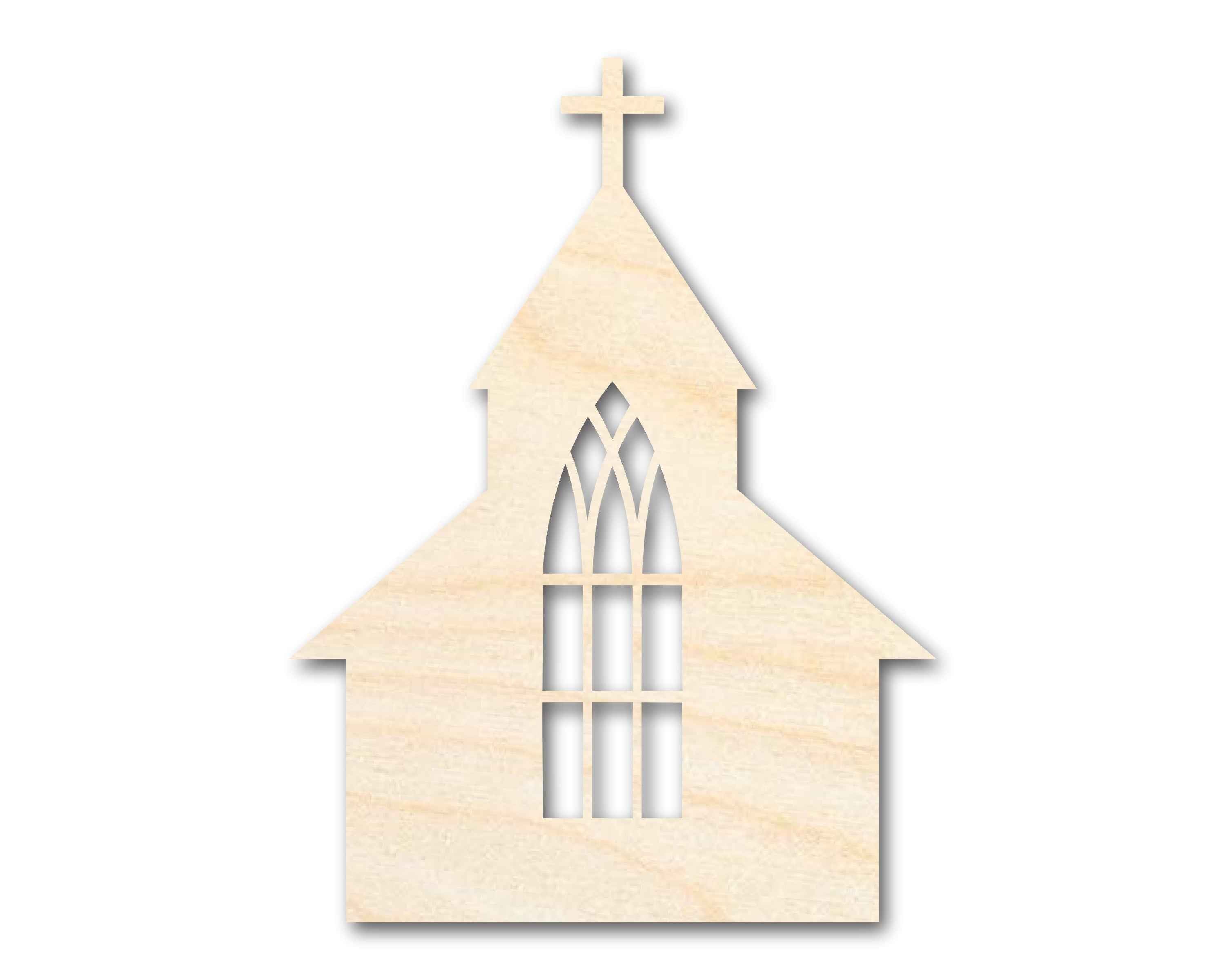 Unfinished Wood Church with Window Shape - Craft - up to 46"
