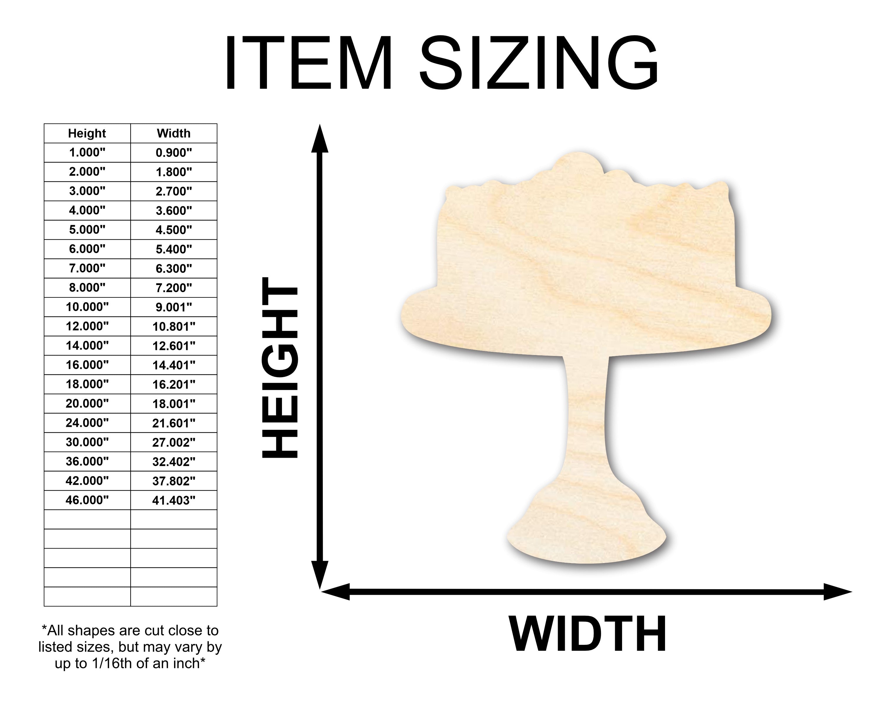 Unfinished Wood Dessert Cake Shape - Craft - up to 46"
