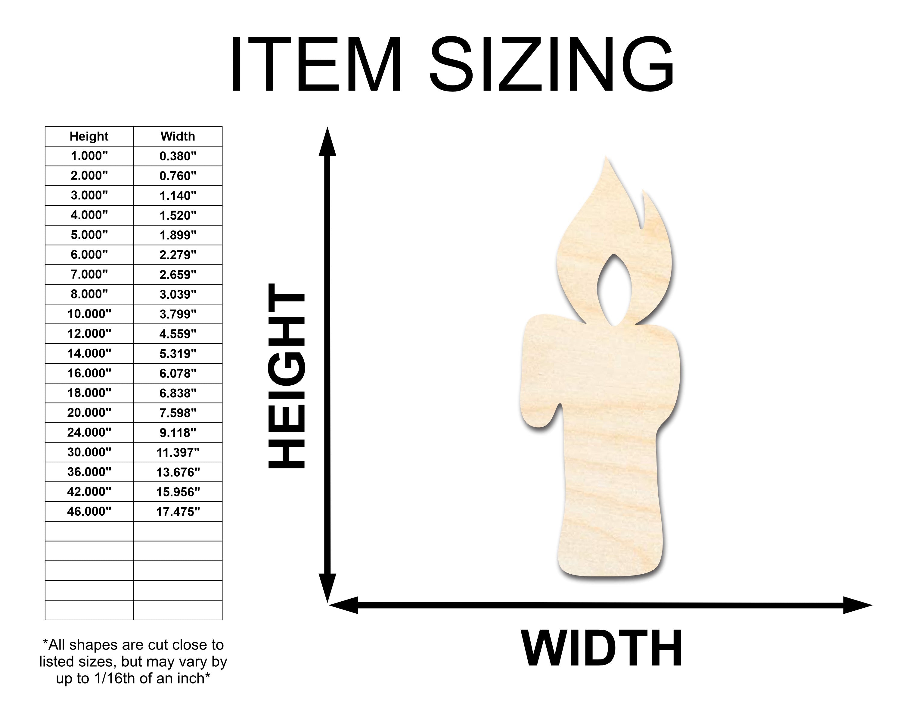 Unfinished Wood Candle Shape - Craft - up to 46"