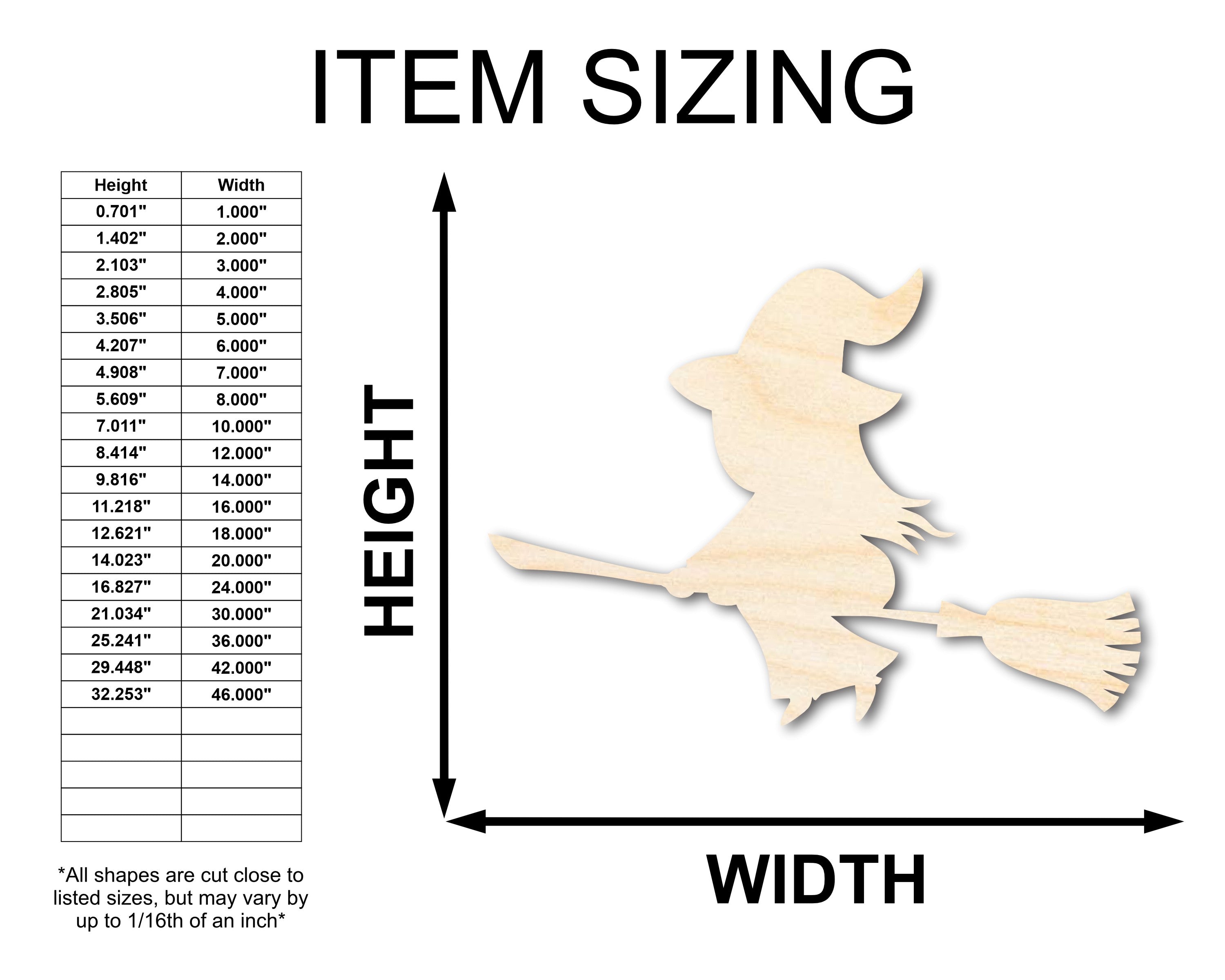 Unfinished Wood Cute Flying Witch Shape - Craft - up to 46"