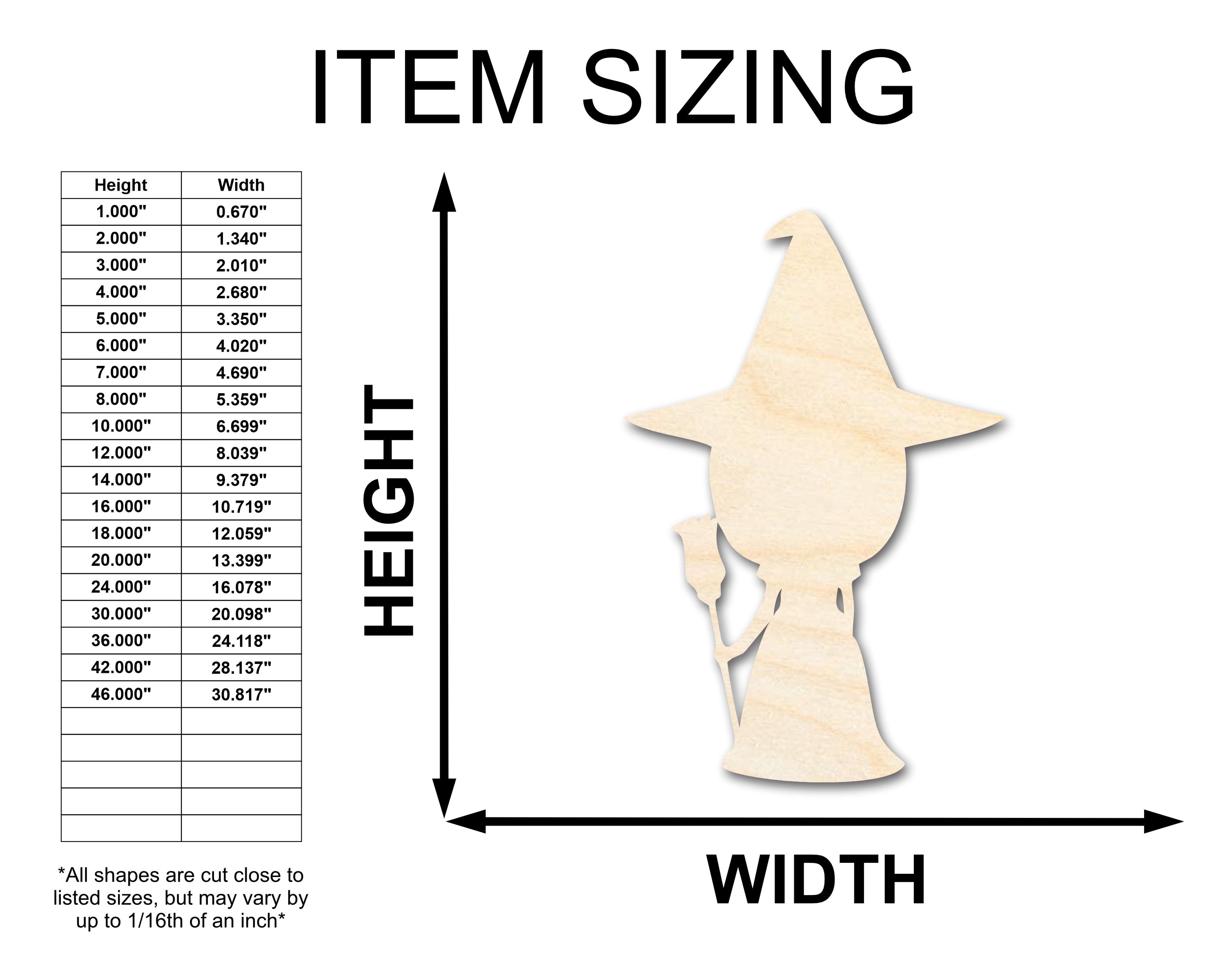 Unfinished Wood Cute Witch Shape - Craft - up to 46"