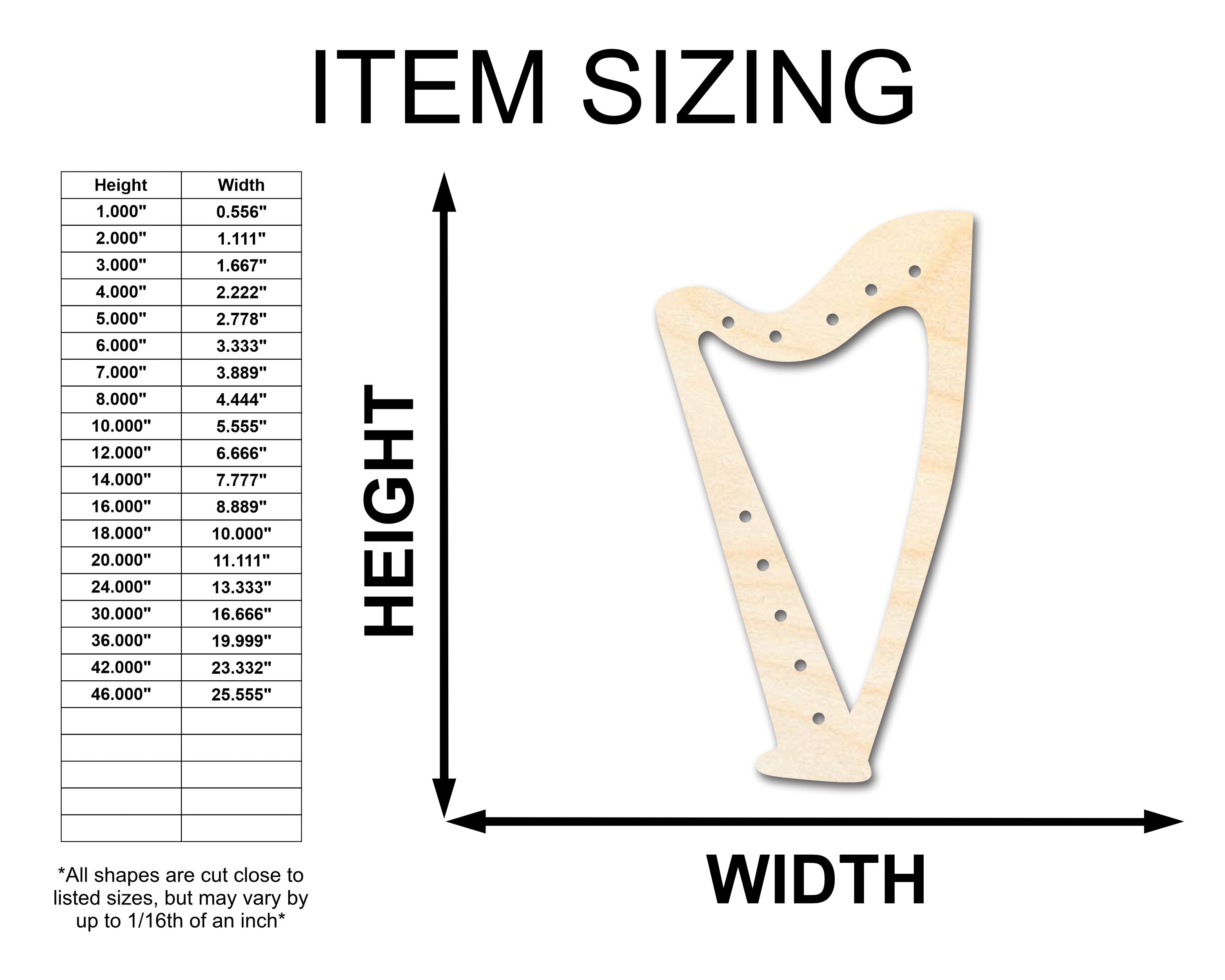 Unfinished Wood Harp with Holes Shape - Craft - up to 46"