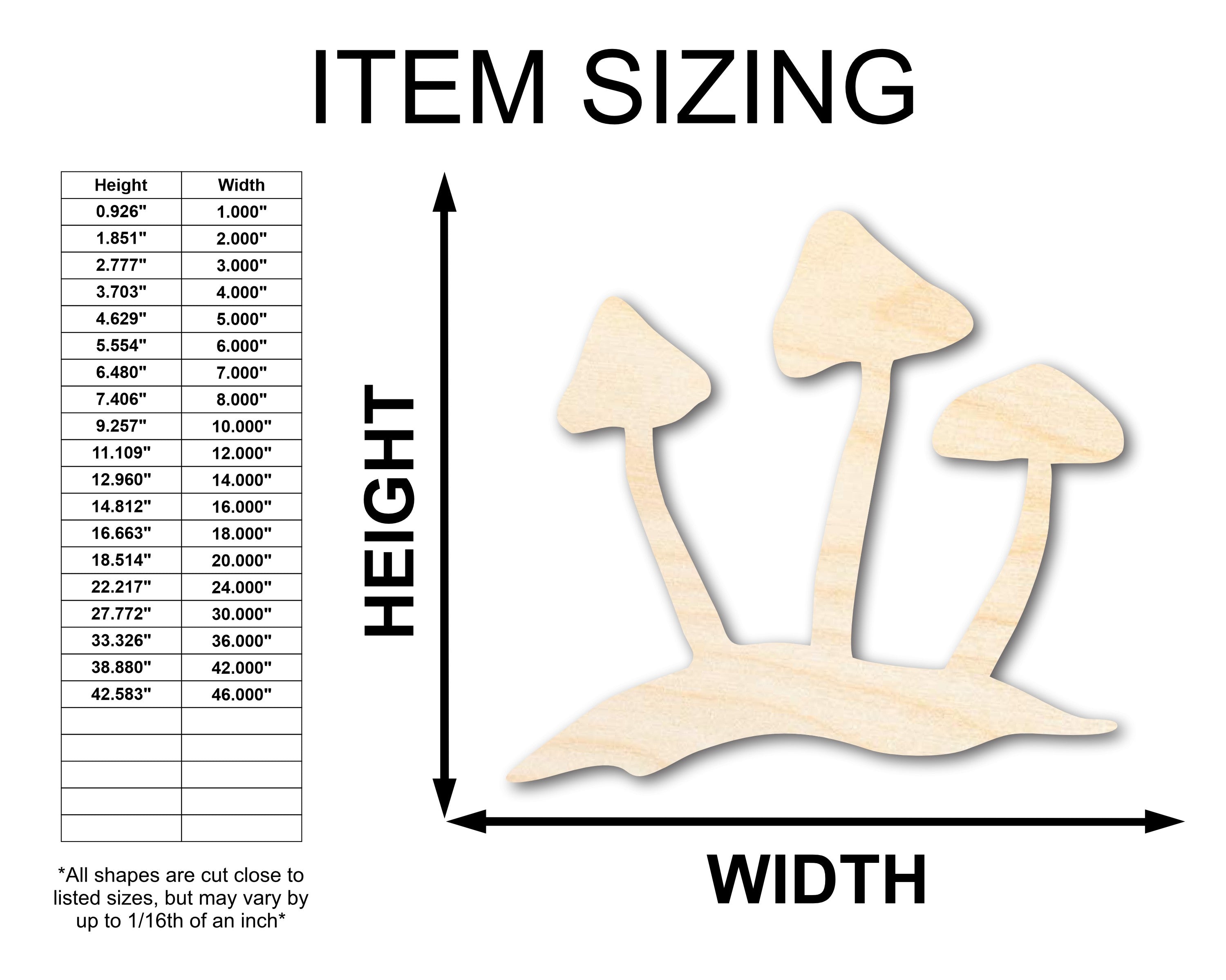 Unfinished Wood Mushrooms Shape - Craft - up to 46"