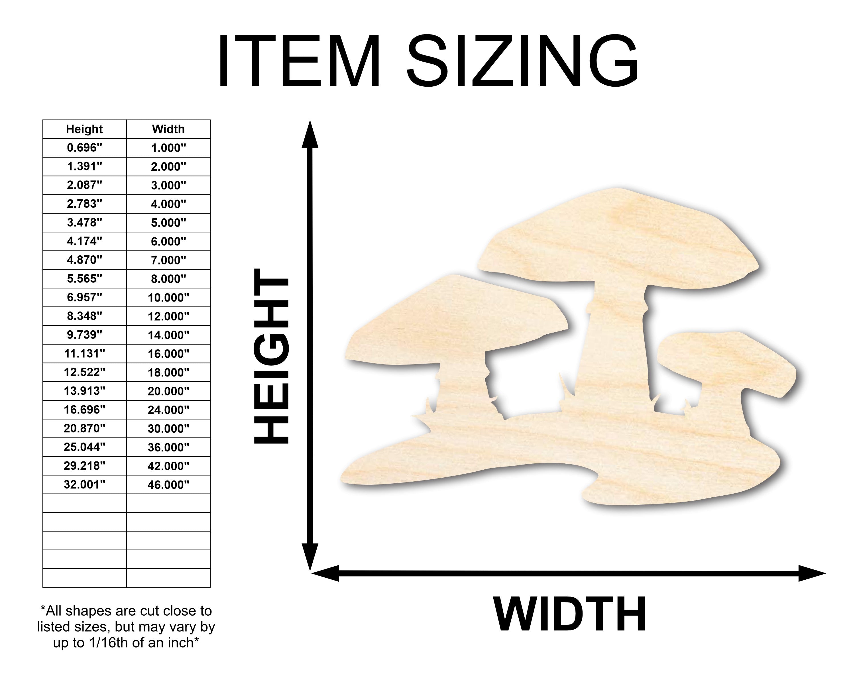 Unfinished Wood Mushrooms Shape - Craft - up to 46"