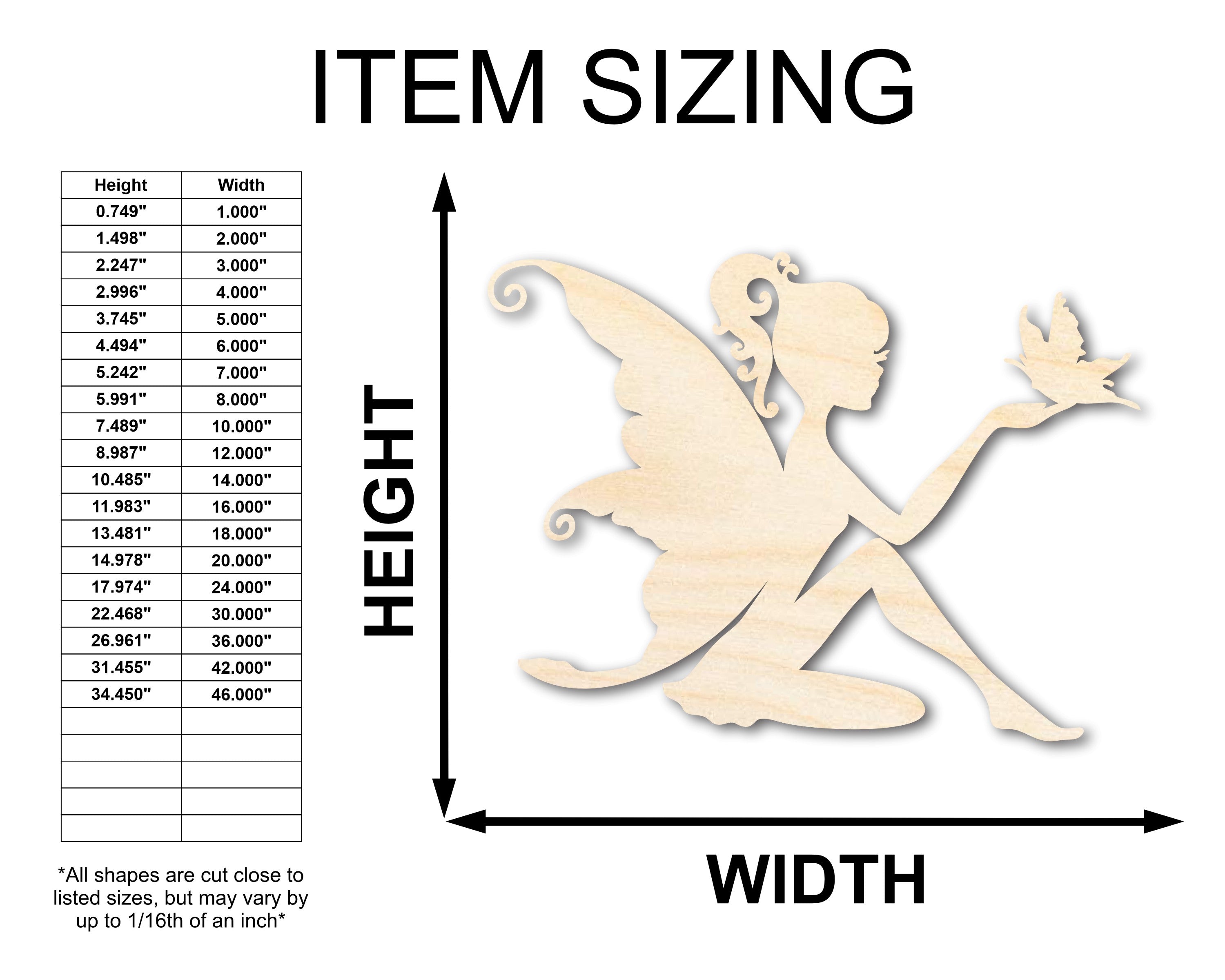 Unfinished Wood Fairy Shape - Craft - up to 46"