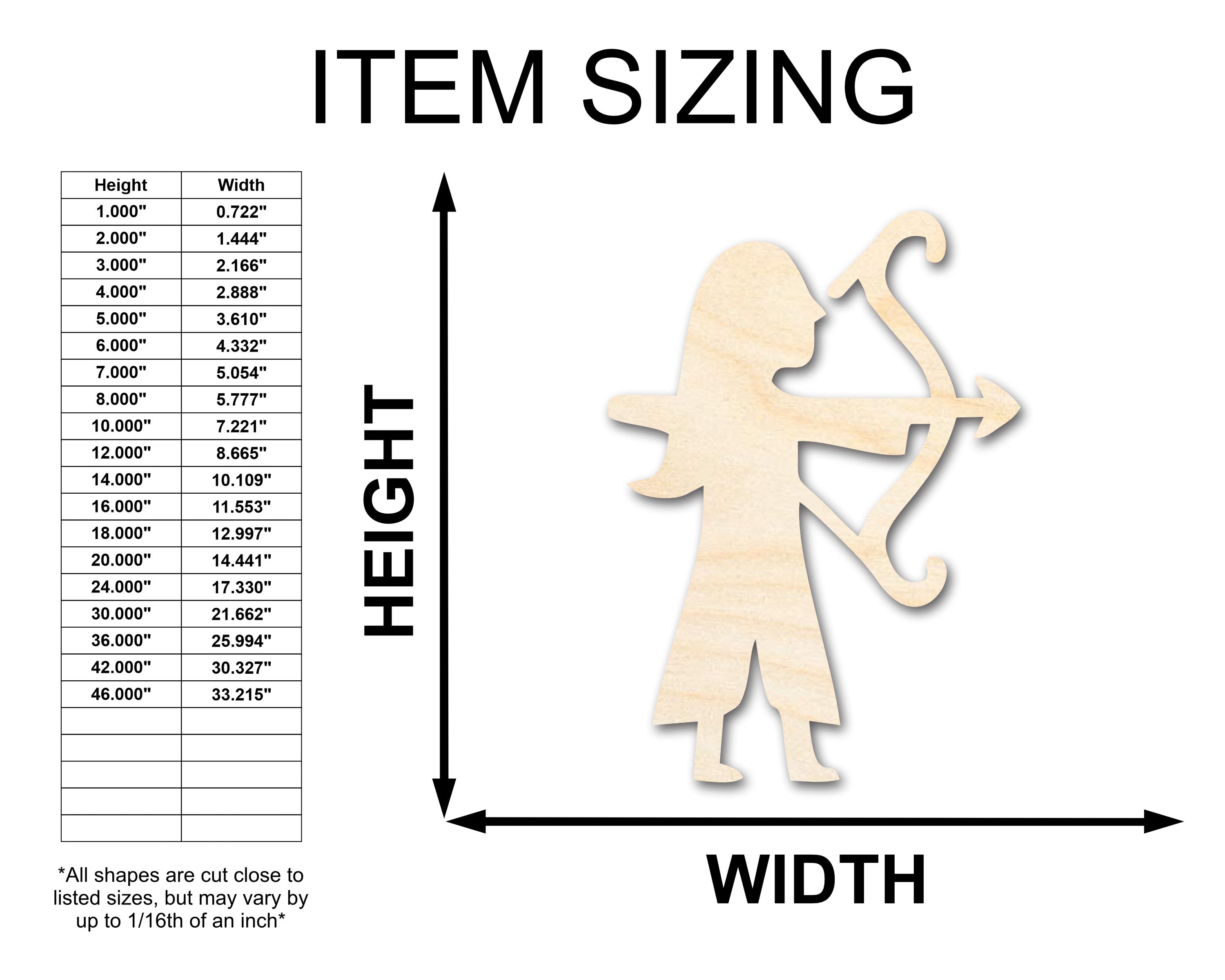 Unfinished Wood Archer Shape - Craft - up to 46"