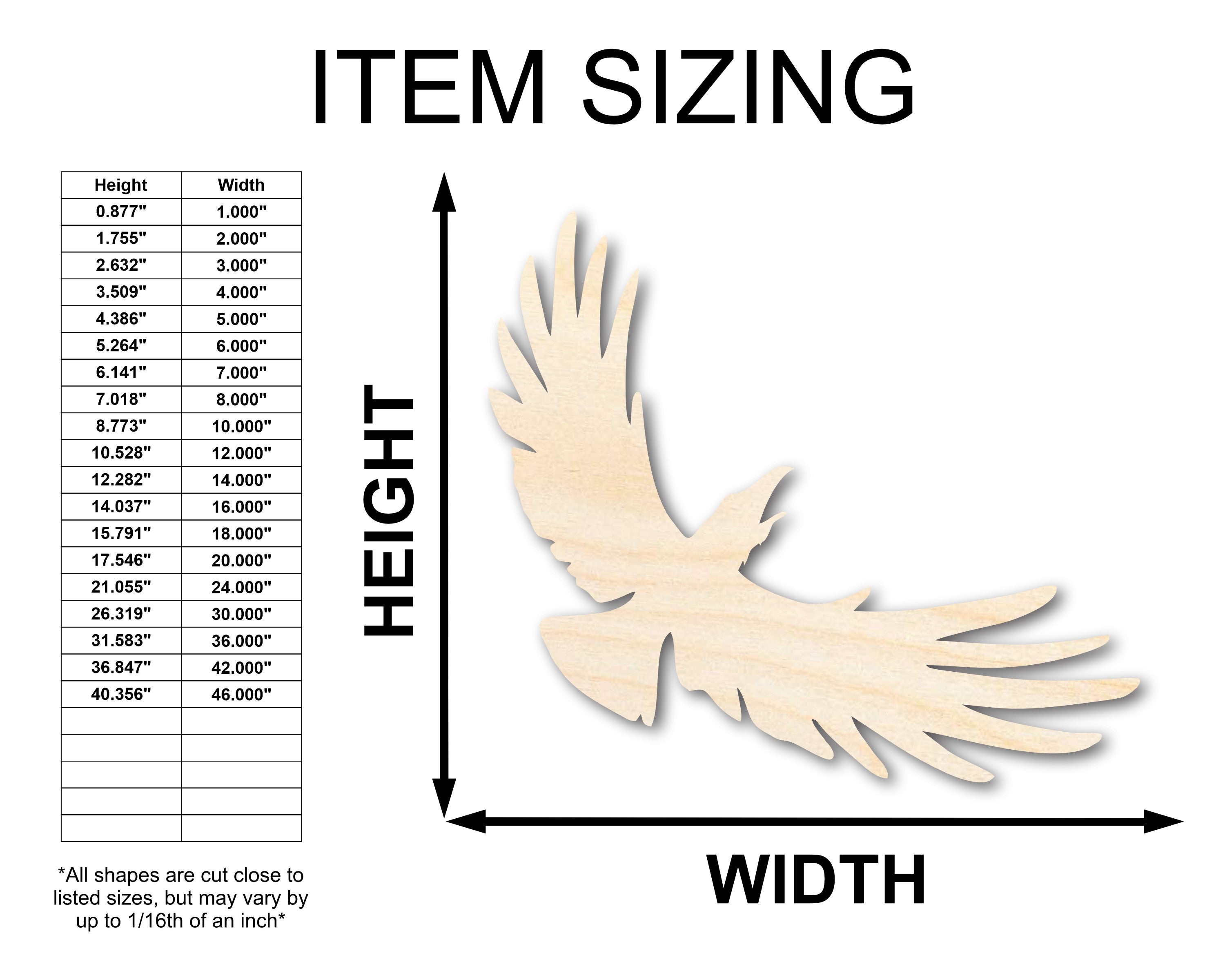 Unfinished Wood Flying Crow Shape - Craft - up to 46"