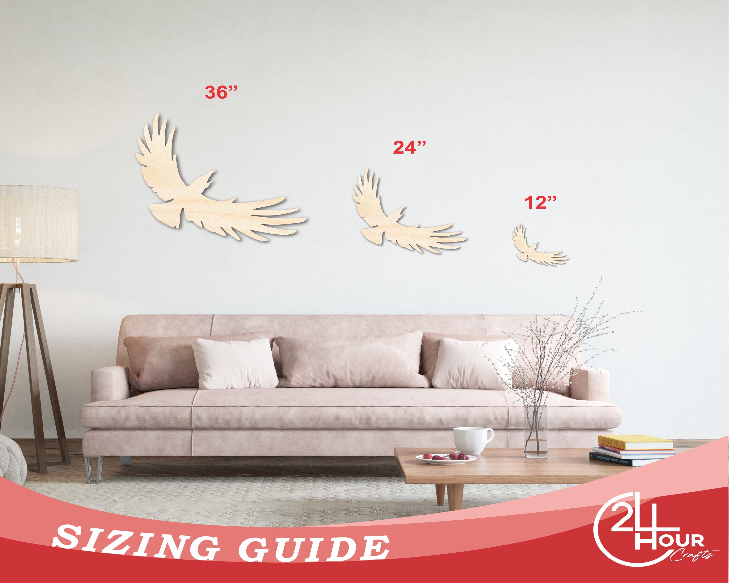 Unfinished Wood Flying Crow Shape - Craft - up to 46"
