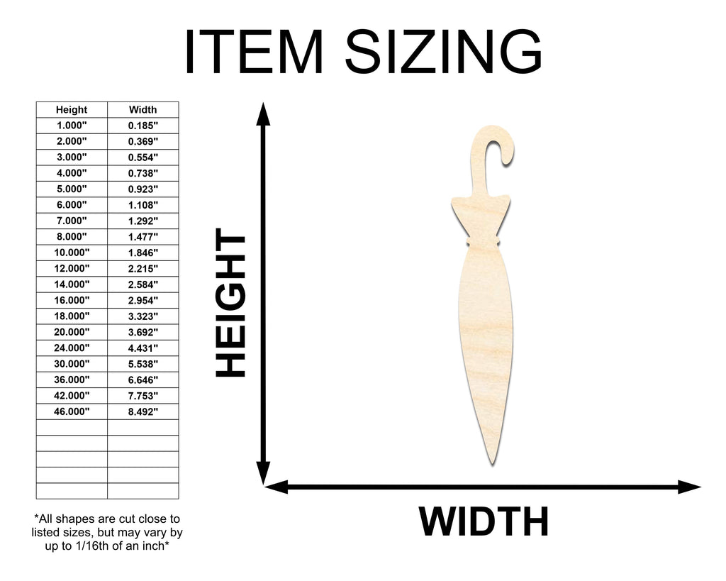 Unfinished Wood Closed Umbrella Shape - Craft - up to 46"