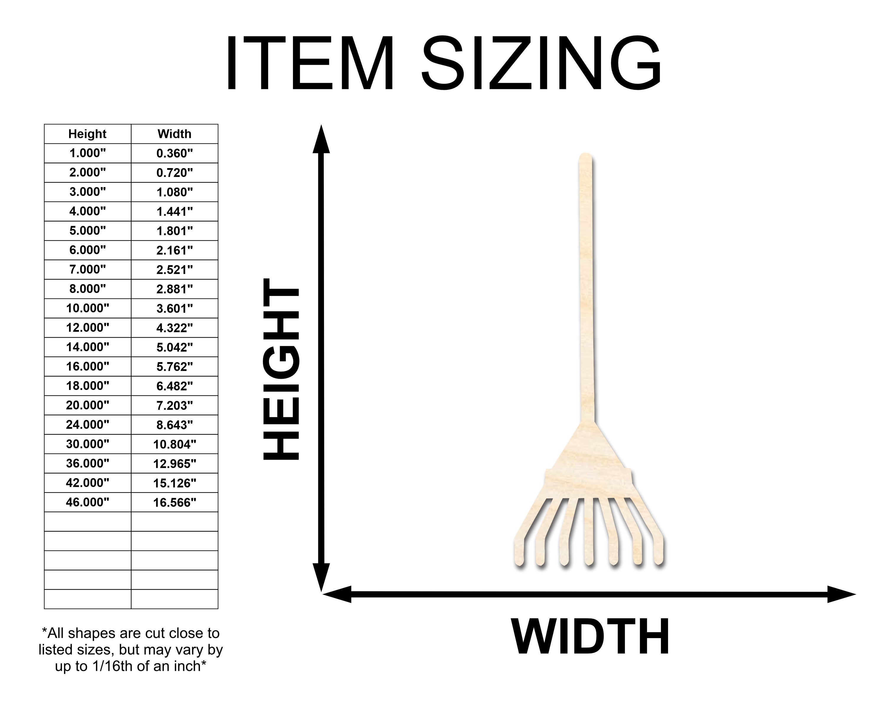Unfinished Wood Rake Shape - Craft - up to 46"