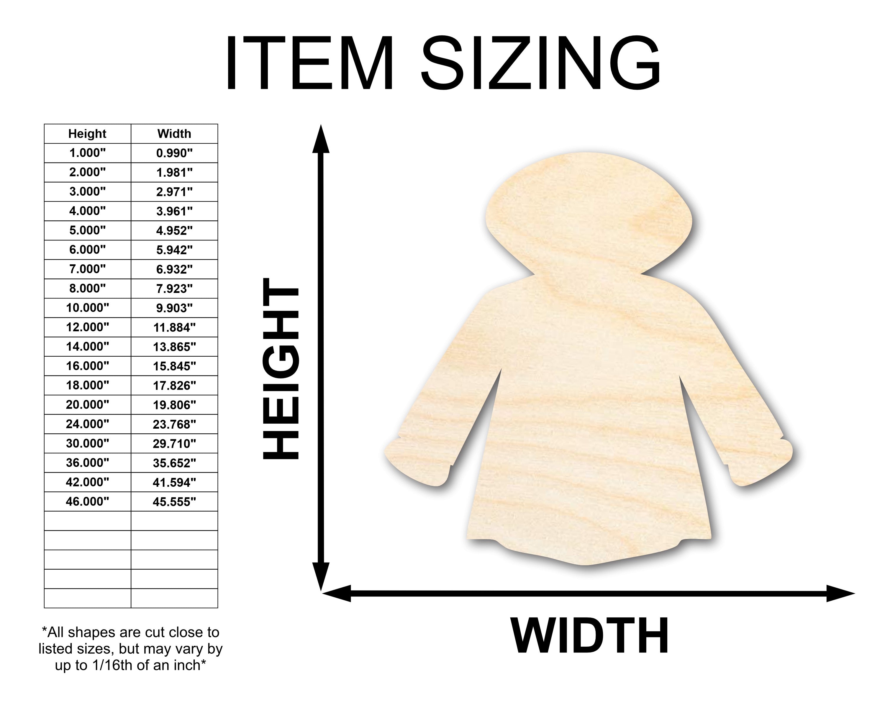 Unfinished Wood Raincoat Shape - Craft - up to 46"
