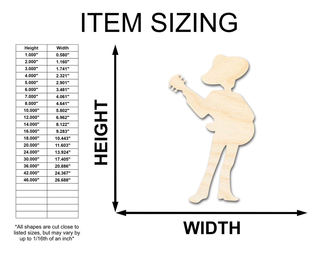 Unfinished Wood Mariachi Guitar Player Shape - Craft - up to 46"