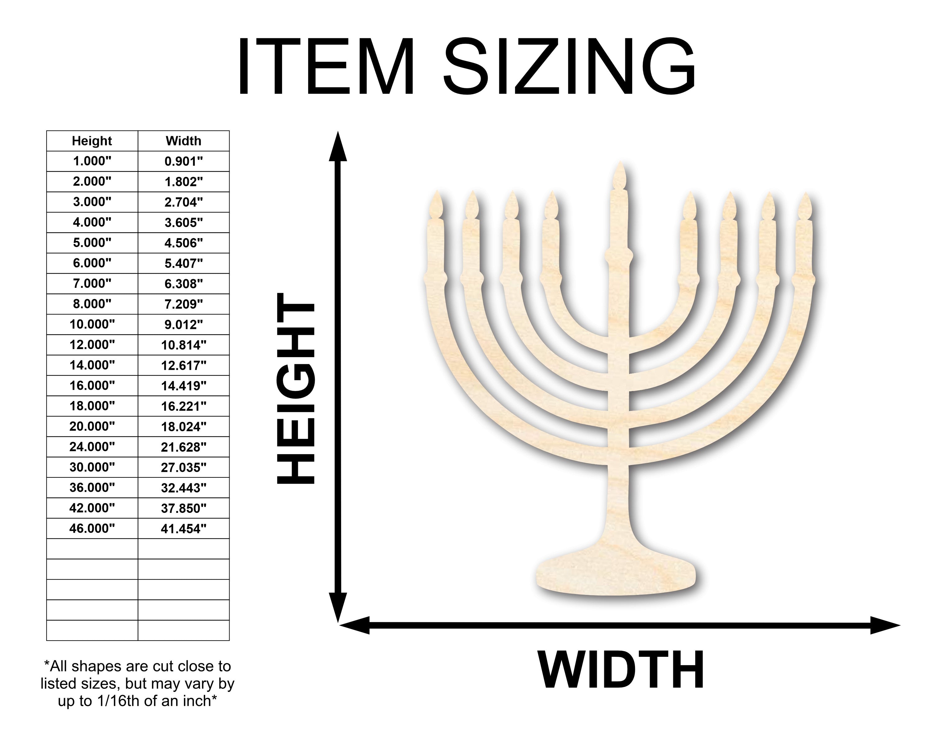 Unfinished Wood Hanukkah Menorah Shape - Craft - up to 46"