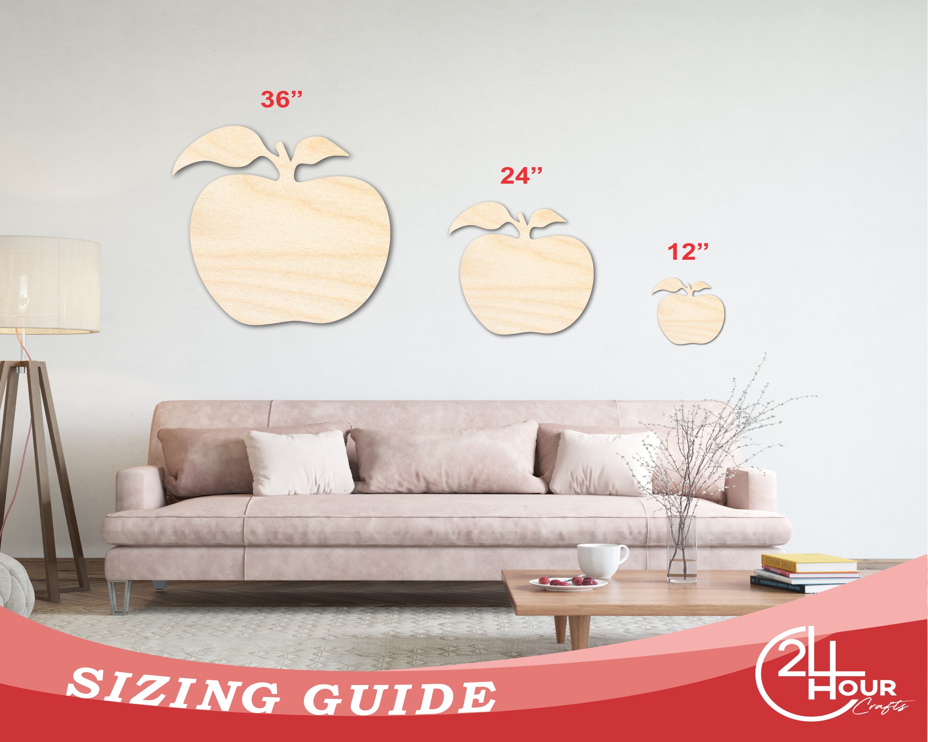 Unfinished Two Leaf Apple Shape | Craft Cutout | up to 46" DIY