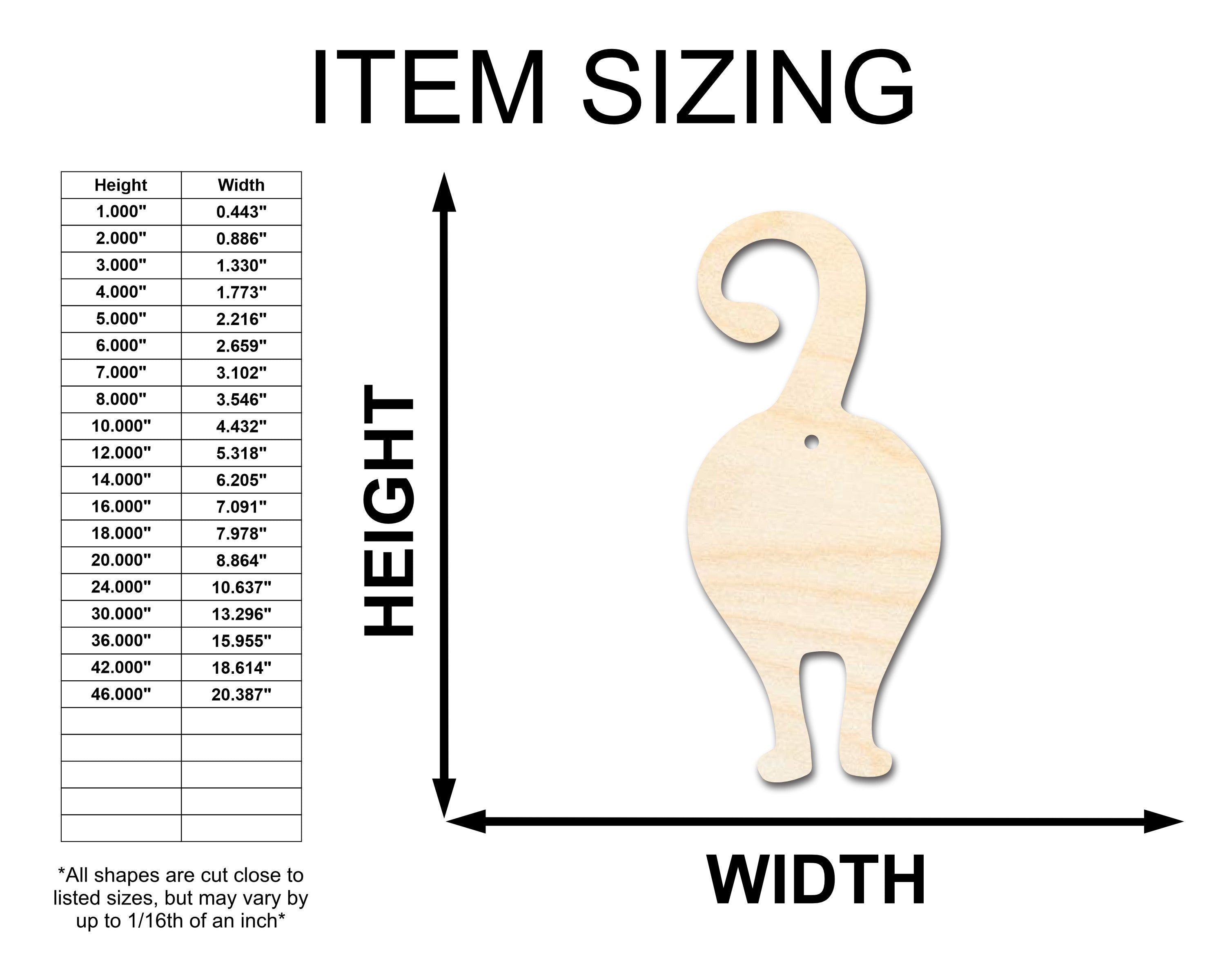 Unfinished Wood Cat Backside Shape - Pet Craft - up to 46"