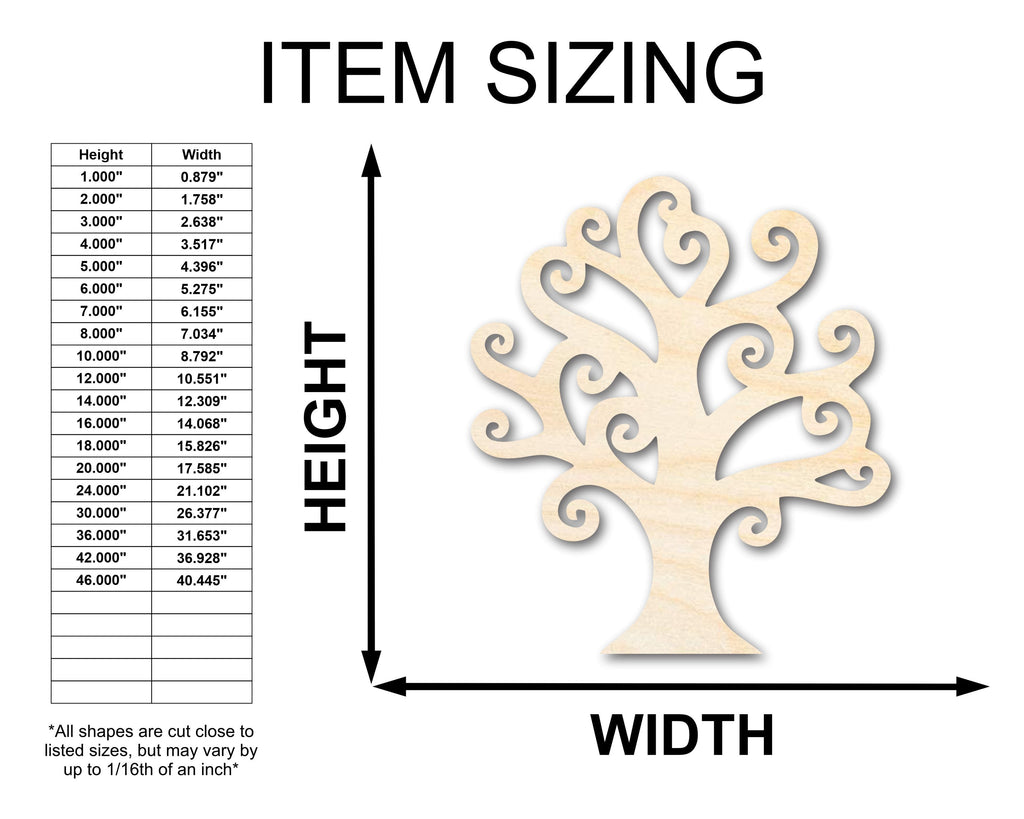 Unfinished Wood Swirly Tree Shape - Craft - up to 46"