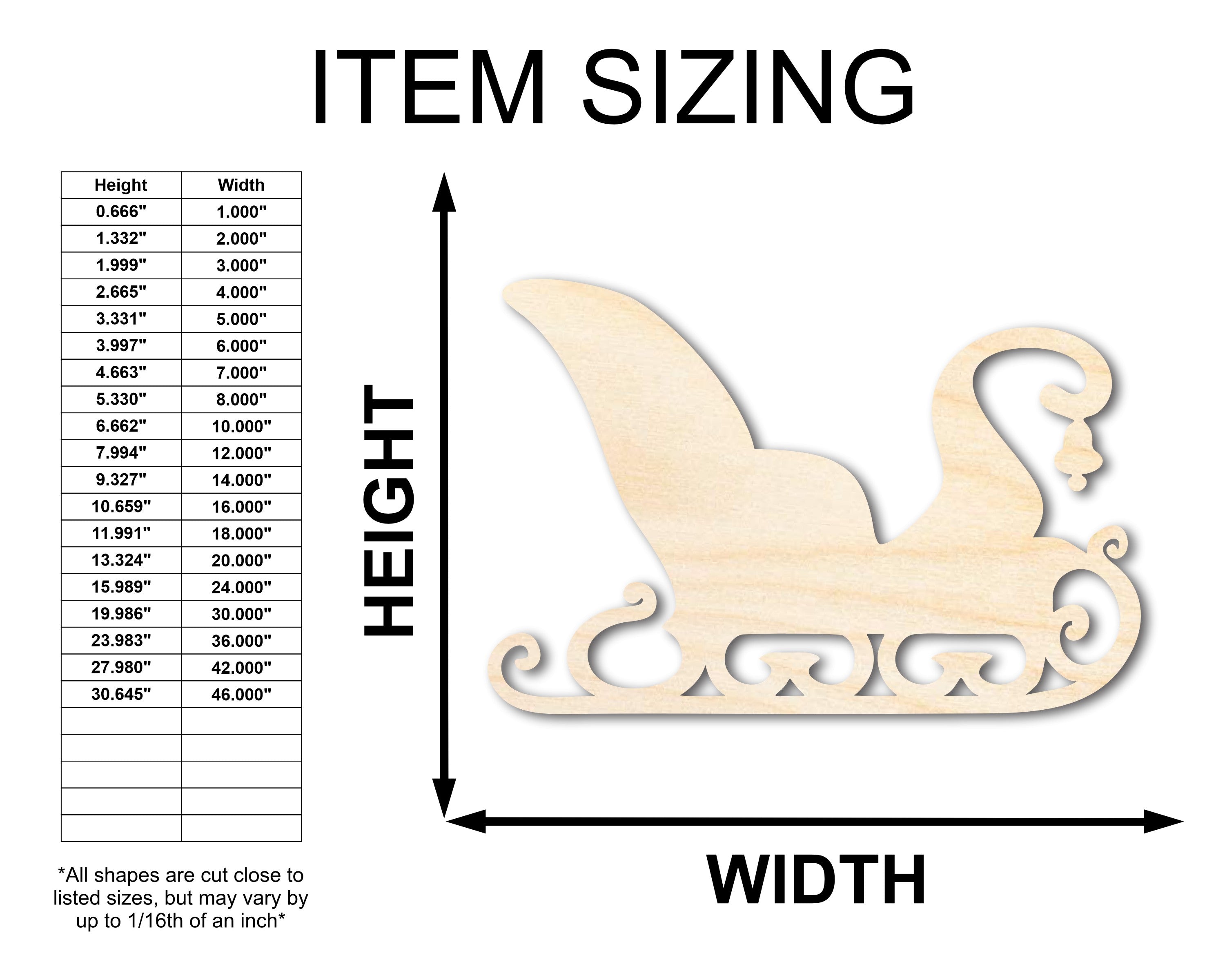 Unfinished Wood Winter Sleigh Shape - Craft - up to 46"