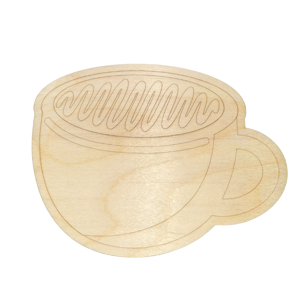 Unfinished Wood Etched Chai Tea Shape | Paint By Line Crafts | up to 30" DIY