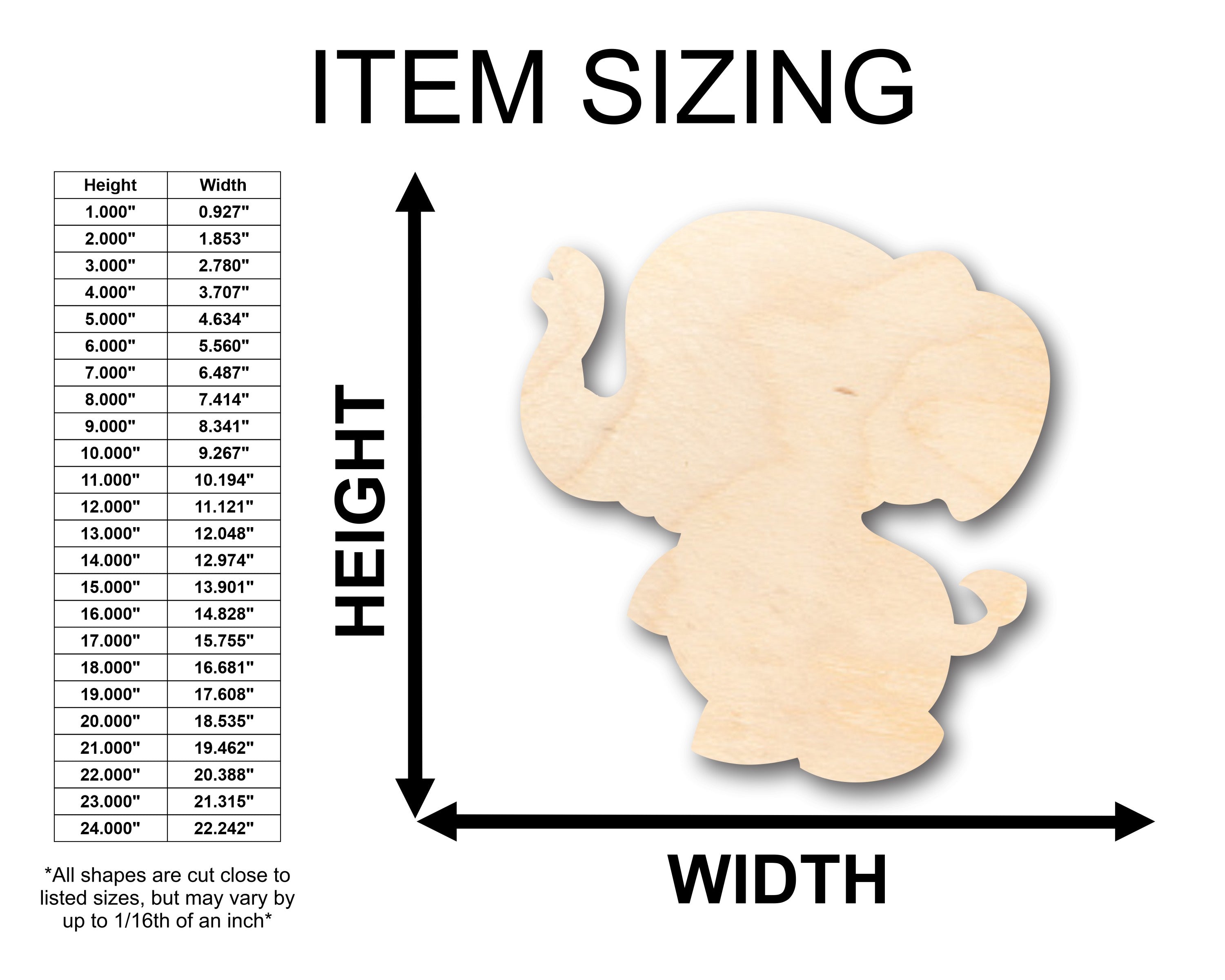 Unfinished Wood Cute Baby Elephant Shape - Craft - up to 46" DIY
