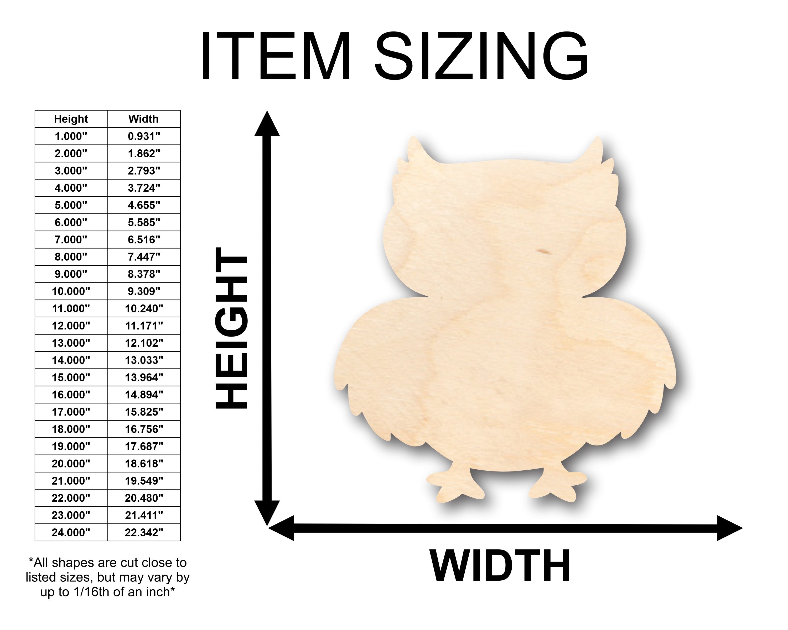 Unfinished Wood Cute Owl Shape - Craft - up to 46" DIY