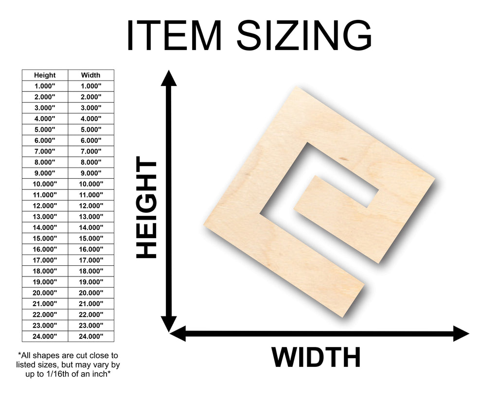 Unfinished Wood Greek Key Symbol Shape - Craft - up to 46" DIY