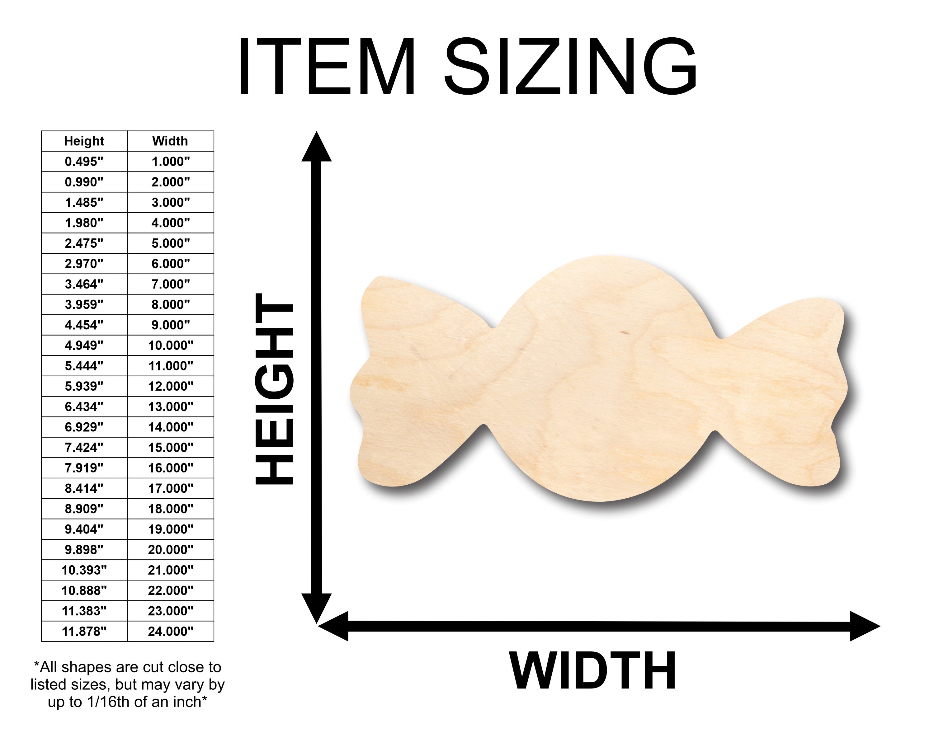 Unfinished Wood Hard Candy Shape - Craft - up to 46" DIY