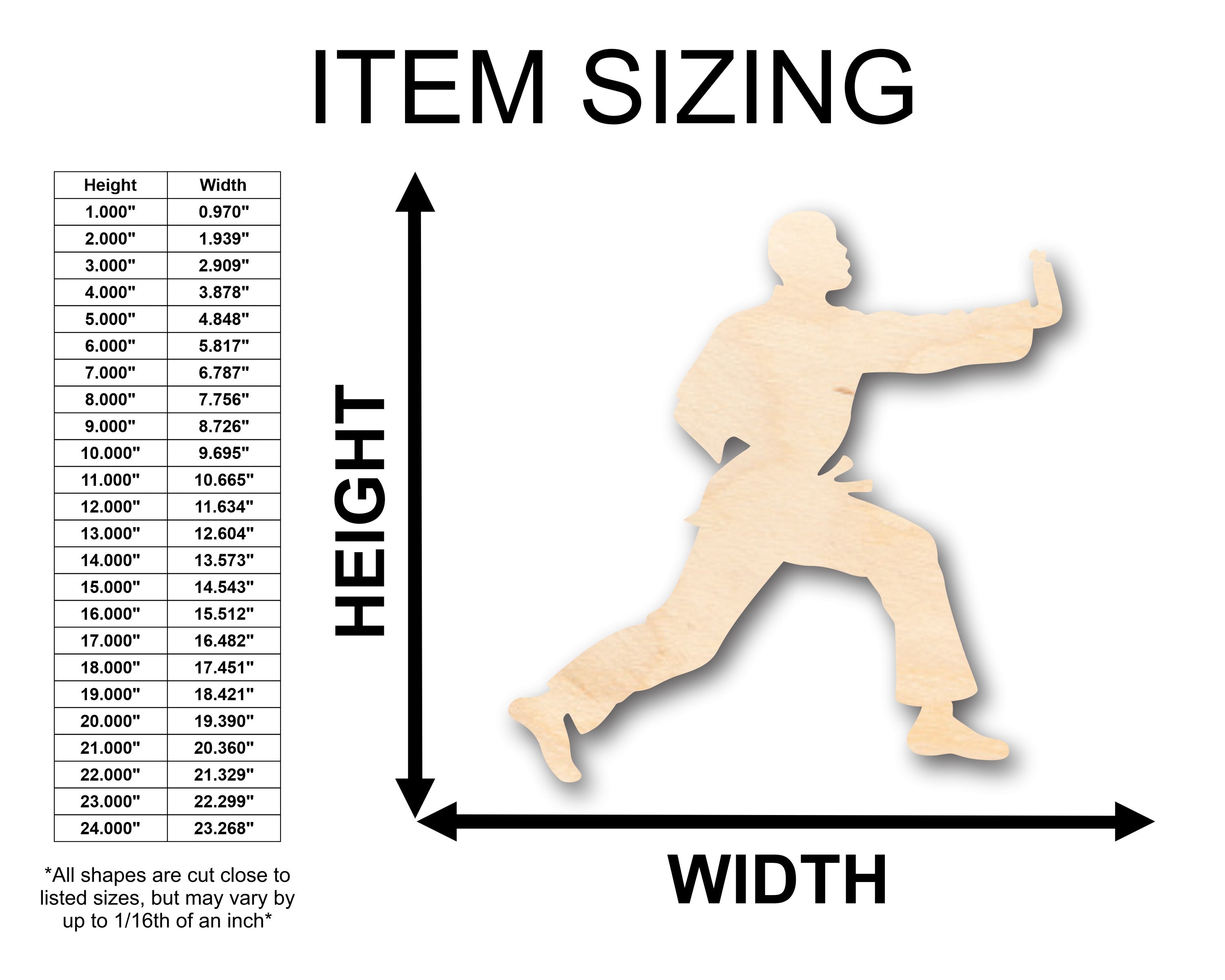 Unfinished Wood Male Martial Arts Karate Shape - Craft - up to 46" DIY