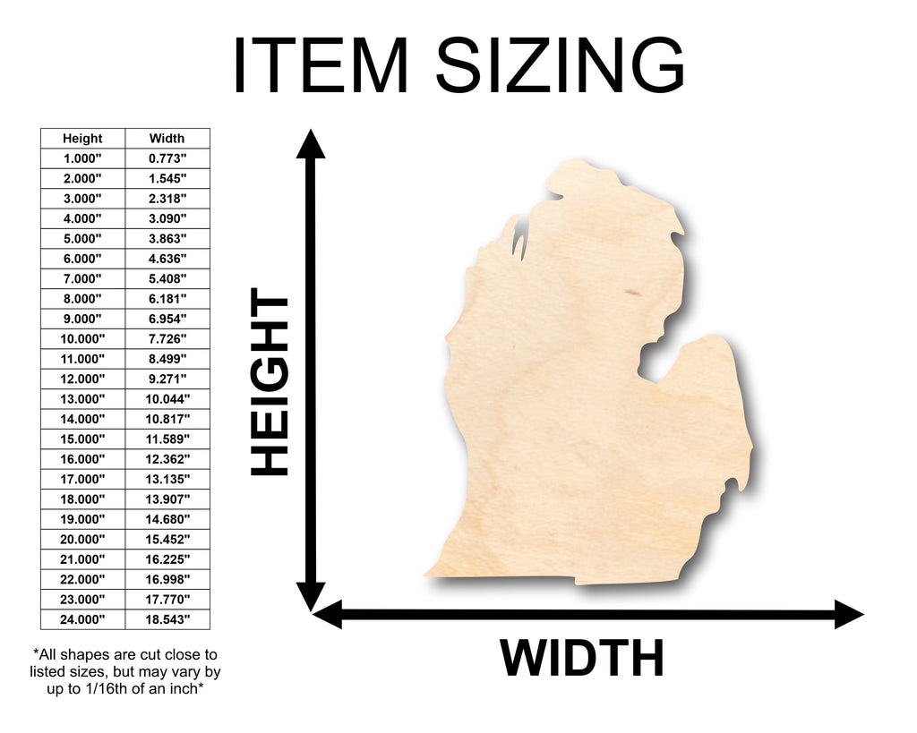 Unfinished Wood Michigan Lower Peninsula Shape - Craft - up to 46" DIY