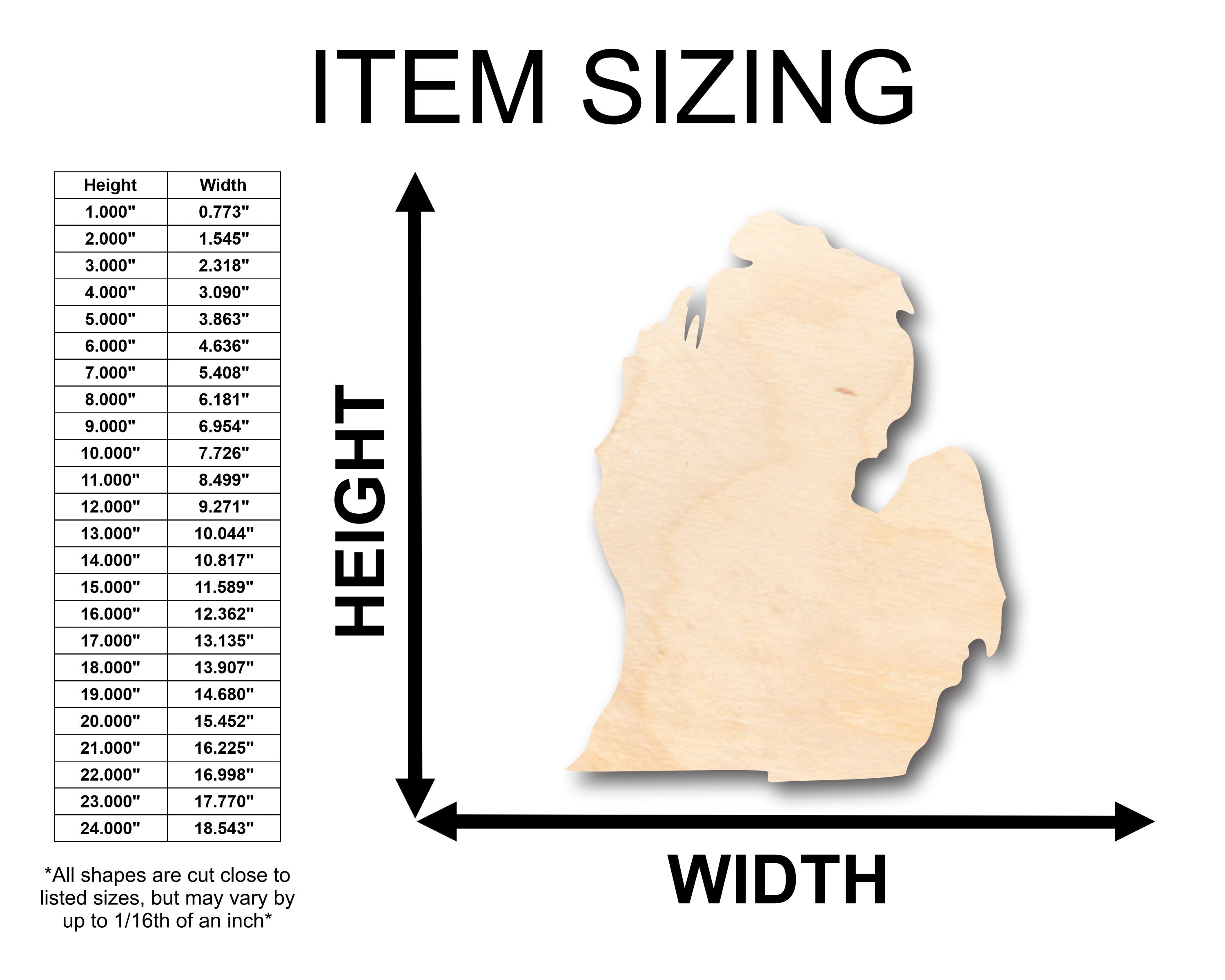 Unfinished Wood Michigan Lower Peninsula Shape - Craft - up to 46" DIY