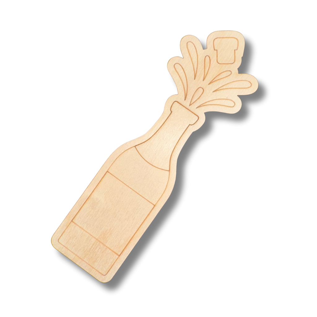 Unfinished Wood Etched Popping Champagne Bottle Shape | Paint By Line Crafts | up to 30" DIY