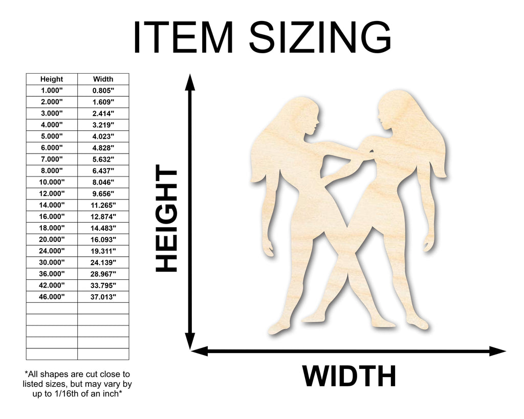 Unfinished Wood Gemini Twins Shape - Zodiac Craft - up to 46"