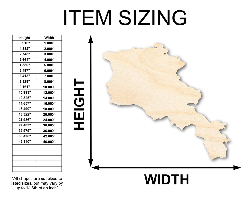 Unfinished Wood Armenia Country Shape - Eastern Europe Craft - up to 46" DIY