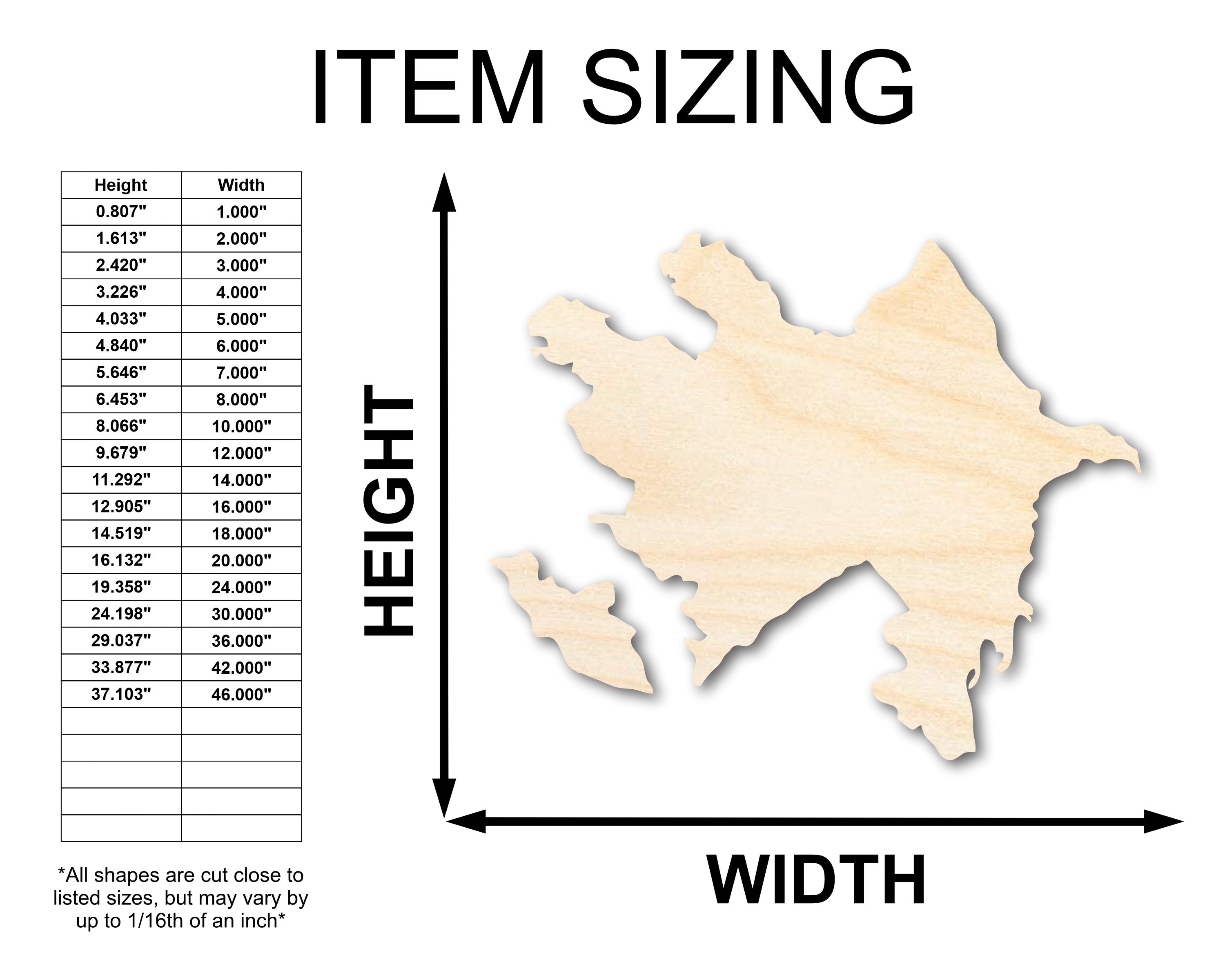 Unfinished Wood Azerbaijan Country Shape - Eastern Europe Craft - up to 46" DIY