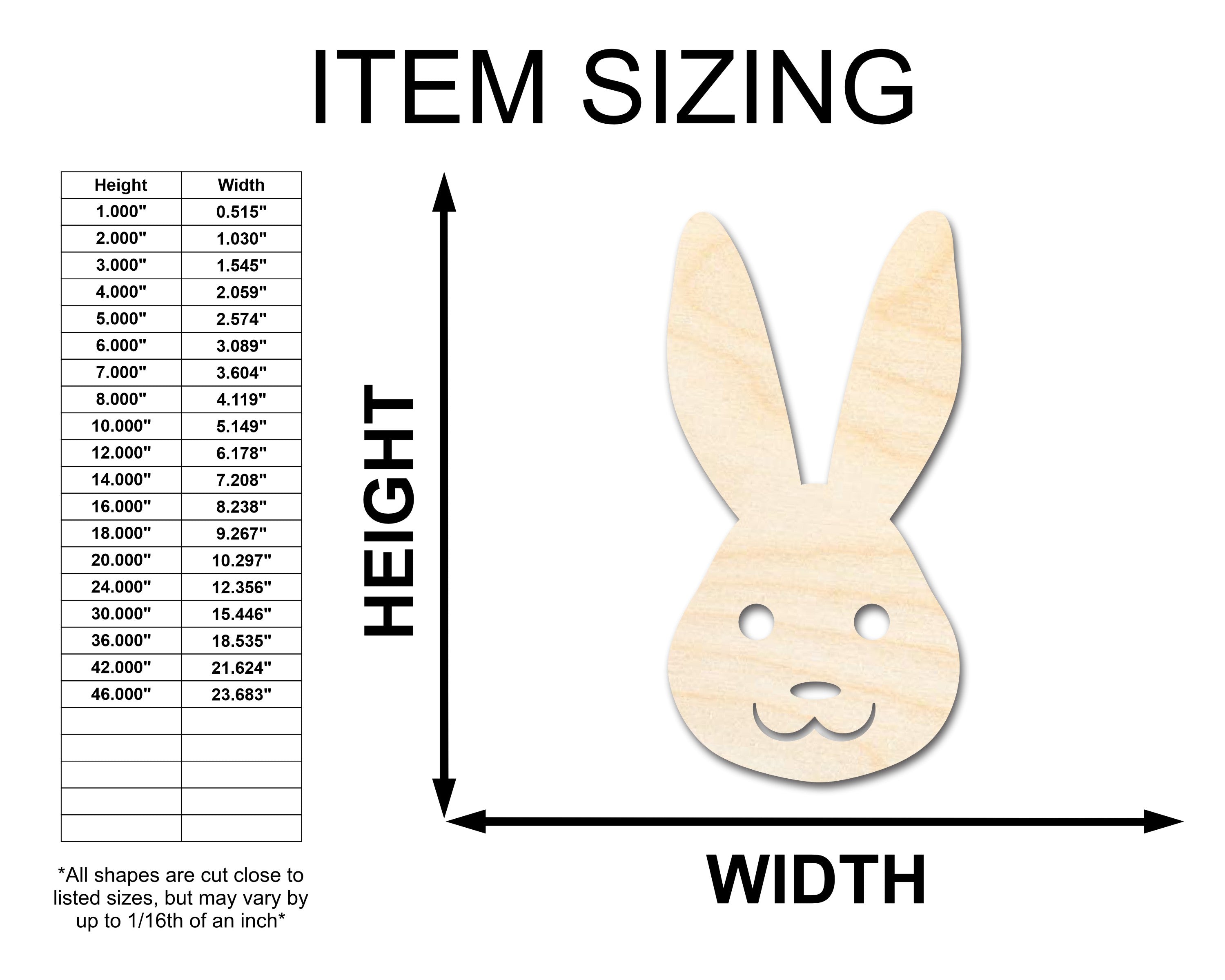 Unfinished Wood Happy Bunny Shape - Bunny Head Craft - up to 46" DIY