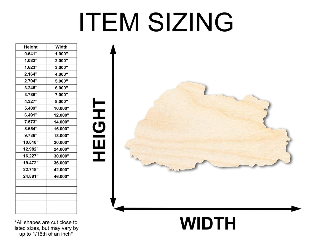 Unfinished Wood Bhutan Country Shape - South Asia Craft - up to 46" DIY