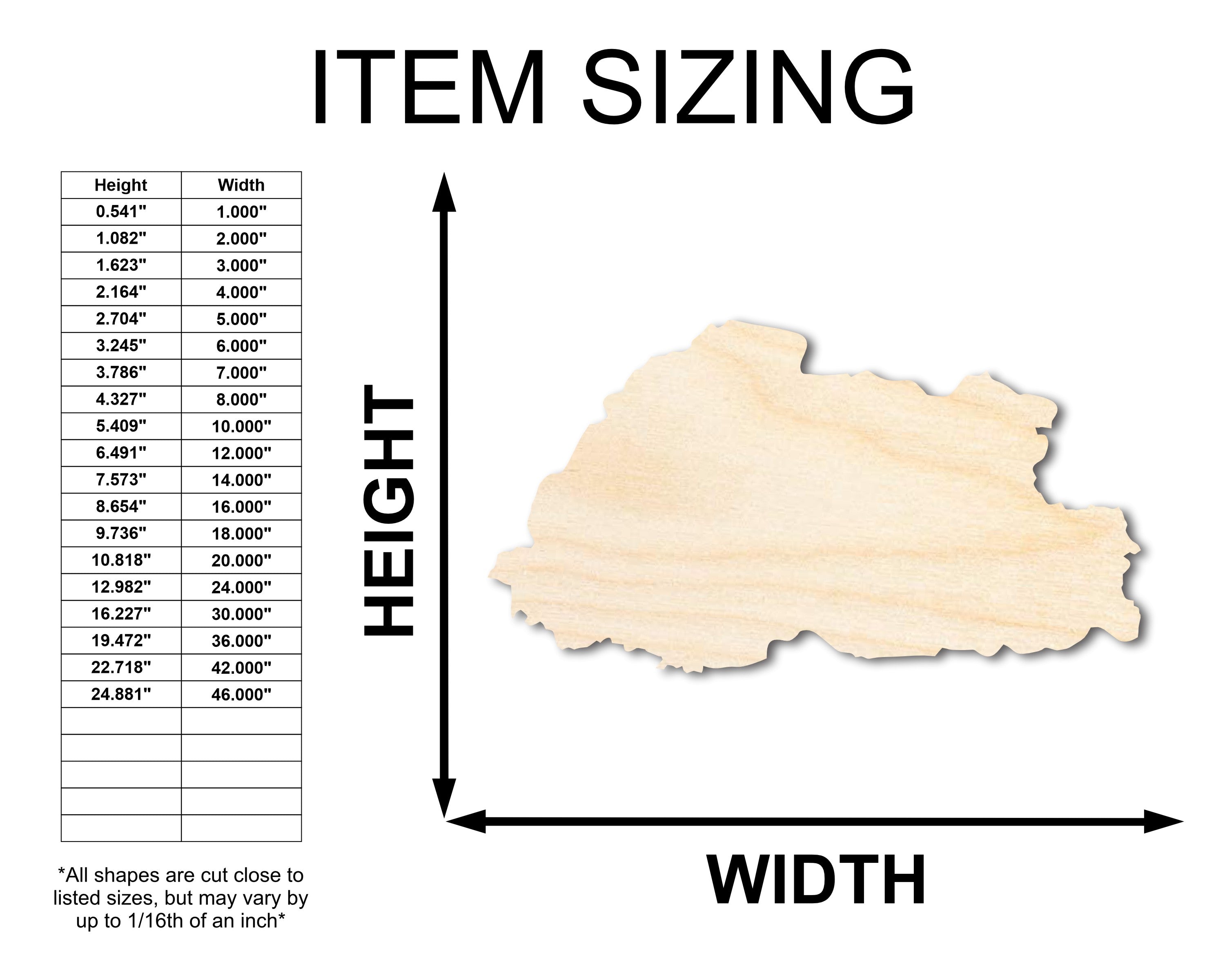 Unfinished Wood Bhutan Country Shape - South Asia Craft - up to 46" DIY