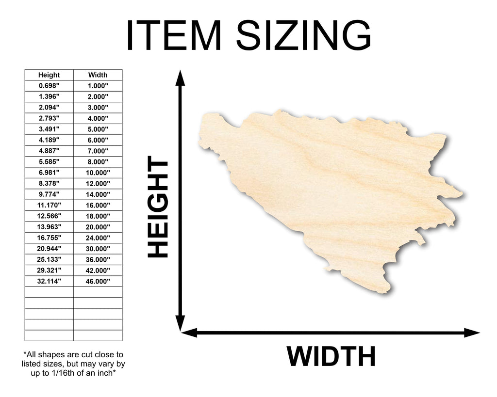 Unfinished Wood Bosnia and Herzegovina Country Shape - Southeast Europe Craft - up to 46" DIY