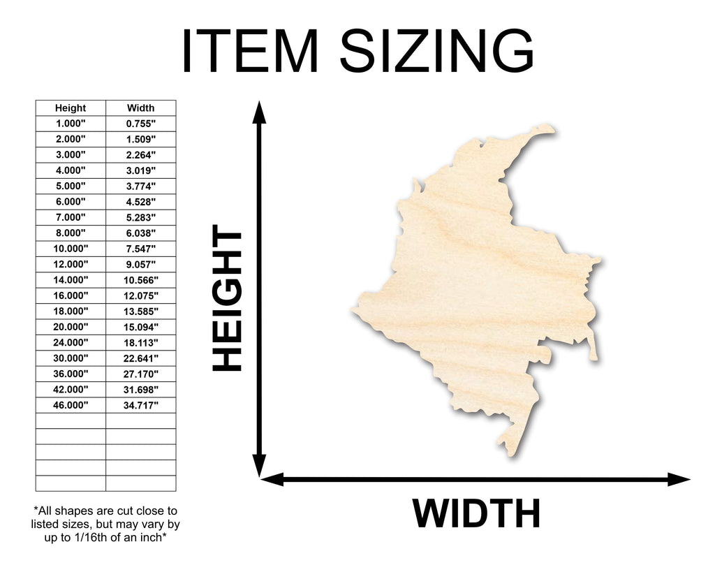 Unfinished Wood Columbia Country Shape - South America Craft - up to 46" DIY