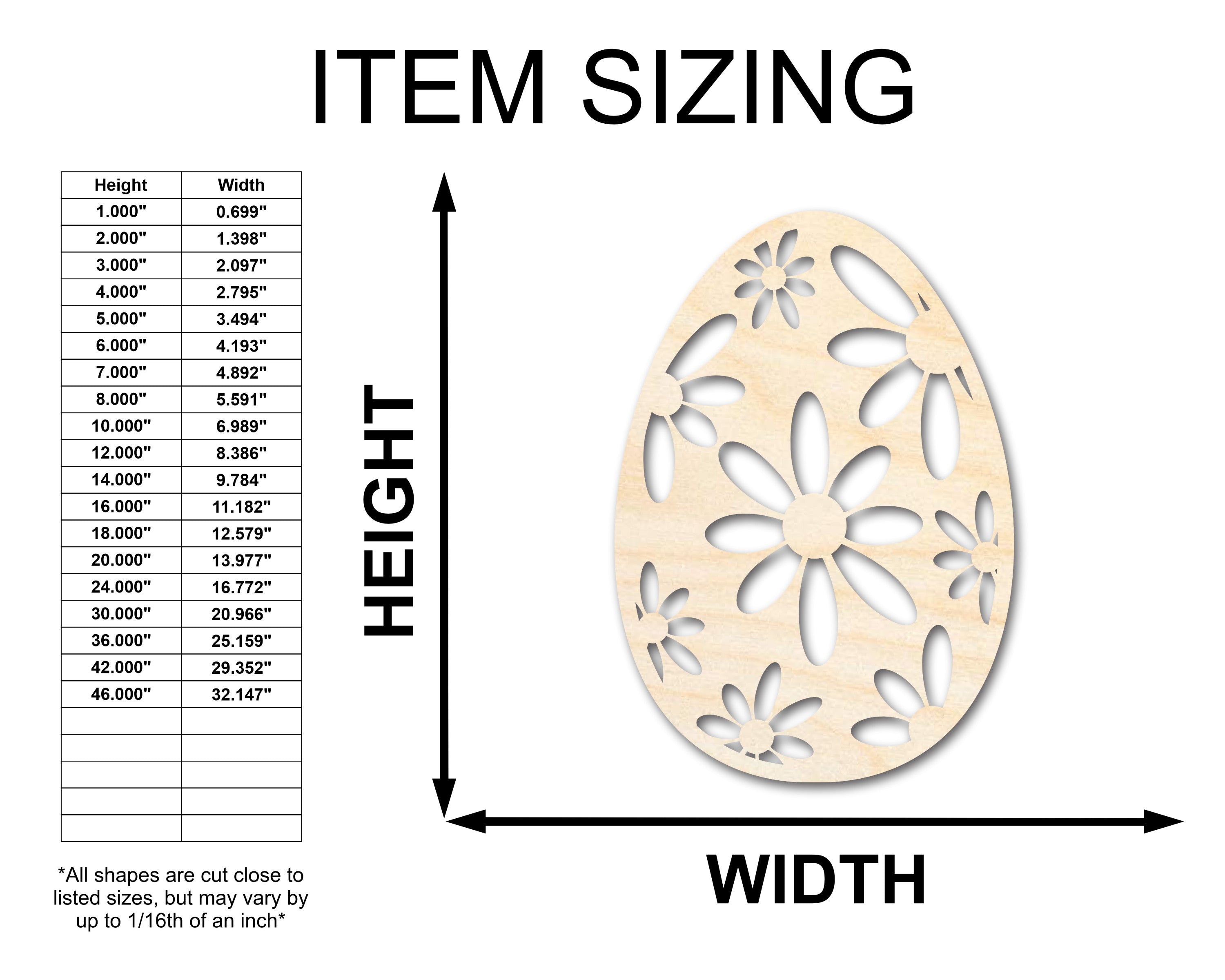 Unfinished Wood Daisy Egg Shape - Easter Craft - up to 46" DIY