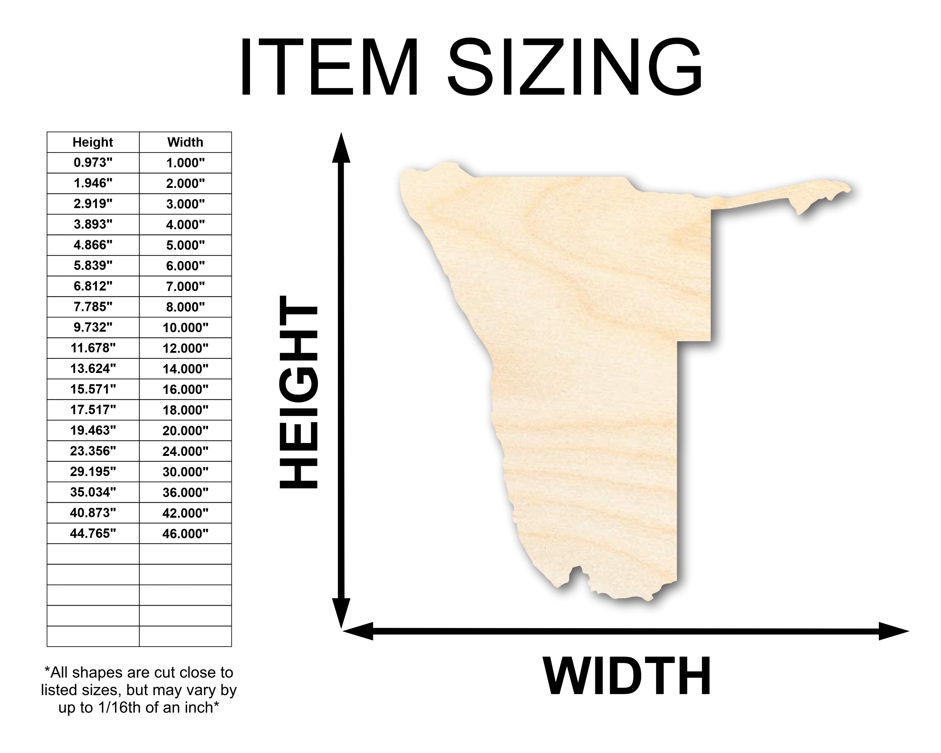 Unfinished Wood Namibia Shape - South Africa Craft - up to 46" DIY