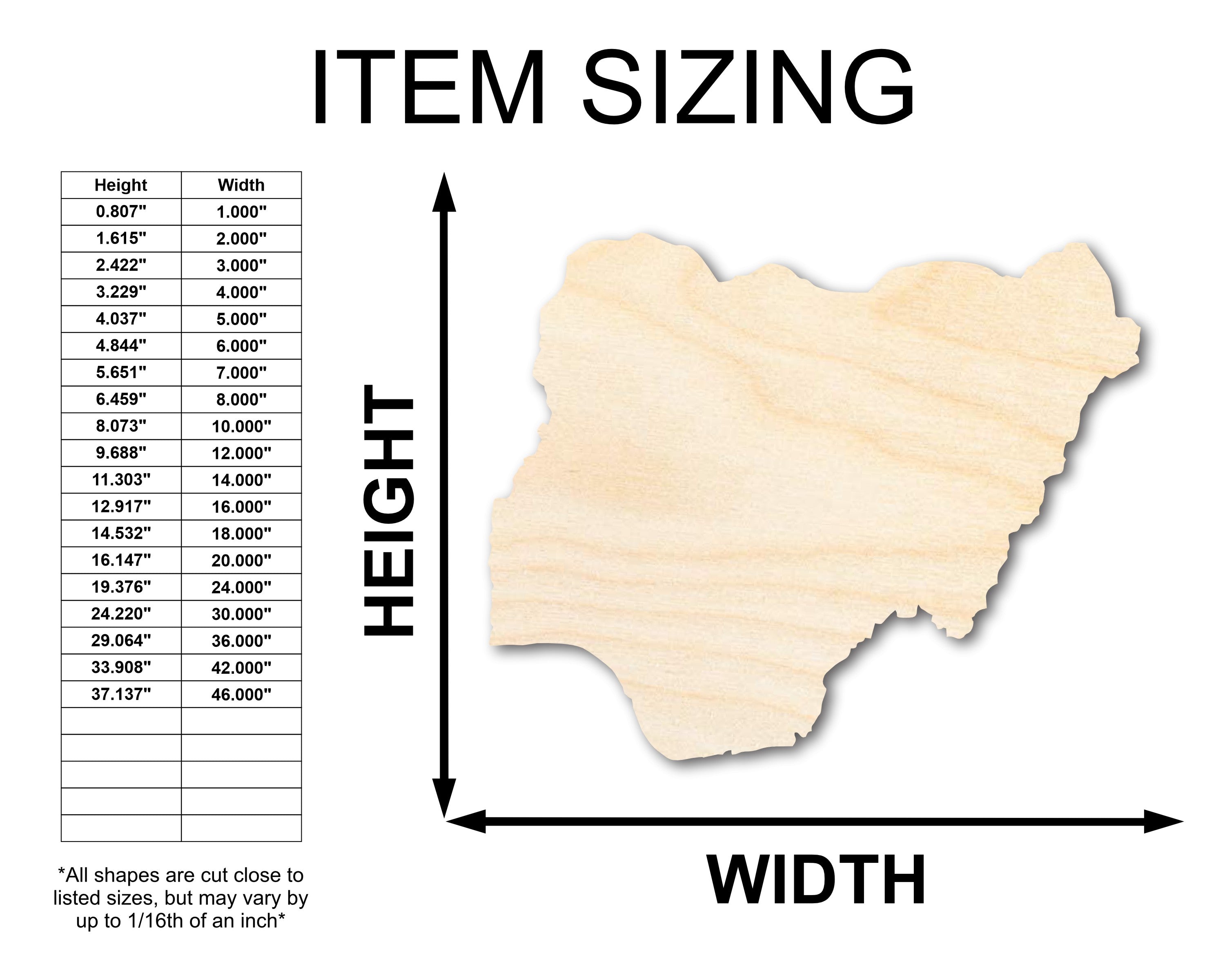Unfinished Wood Nigeria Shape - West Africa Craft - up to 46" DIY