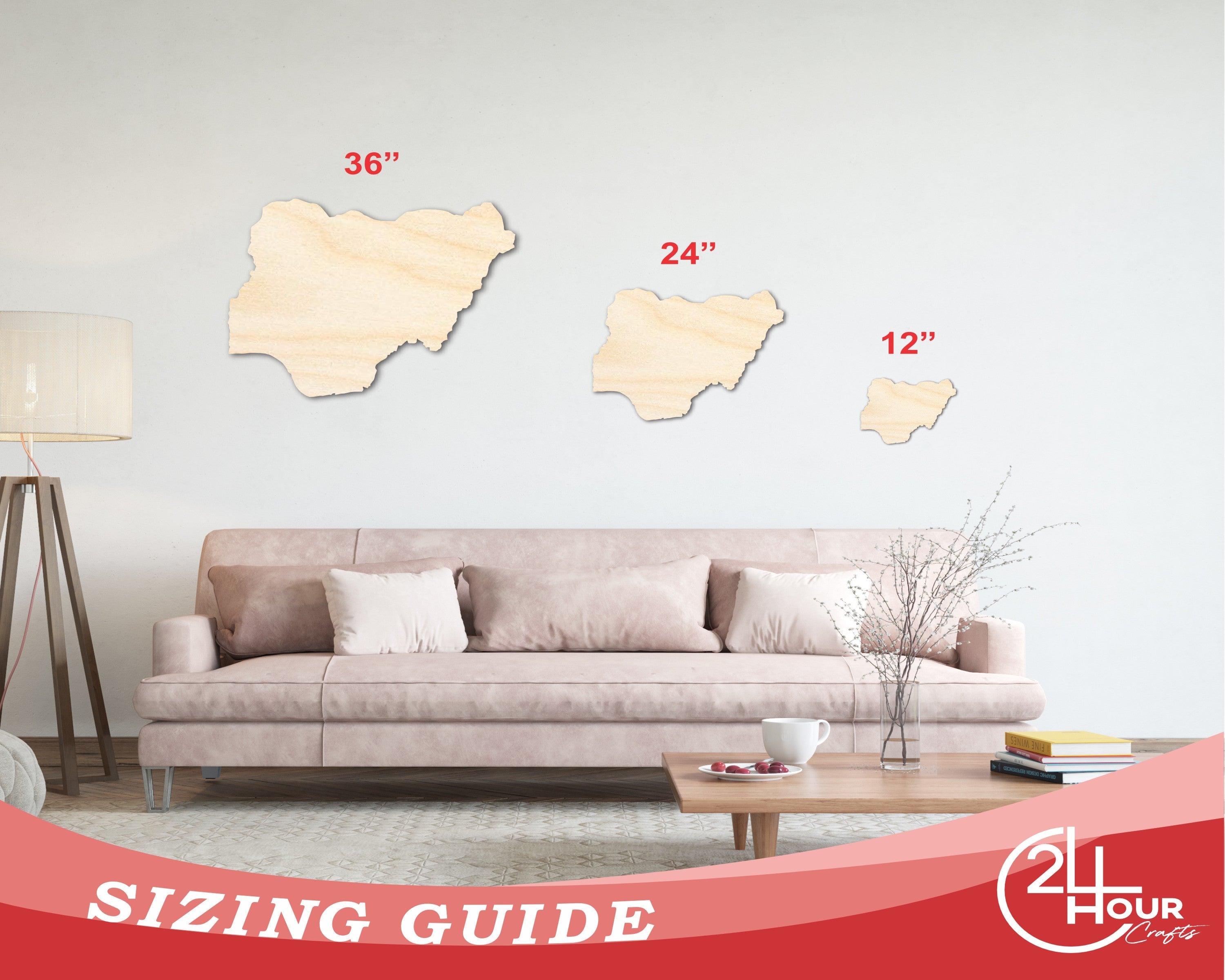 Unfinished Wood Nigeria Shape - West Africa Craft - up to 46" DIY