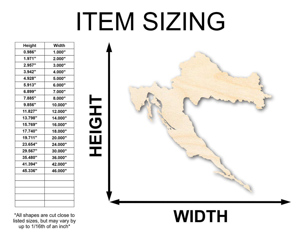 Unfinished Wood Croatia Country Shape - European Craft - up to 46" DIY