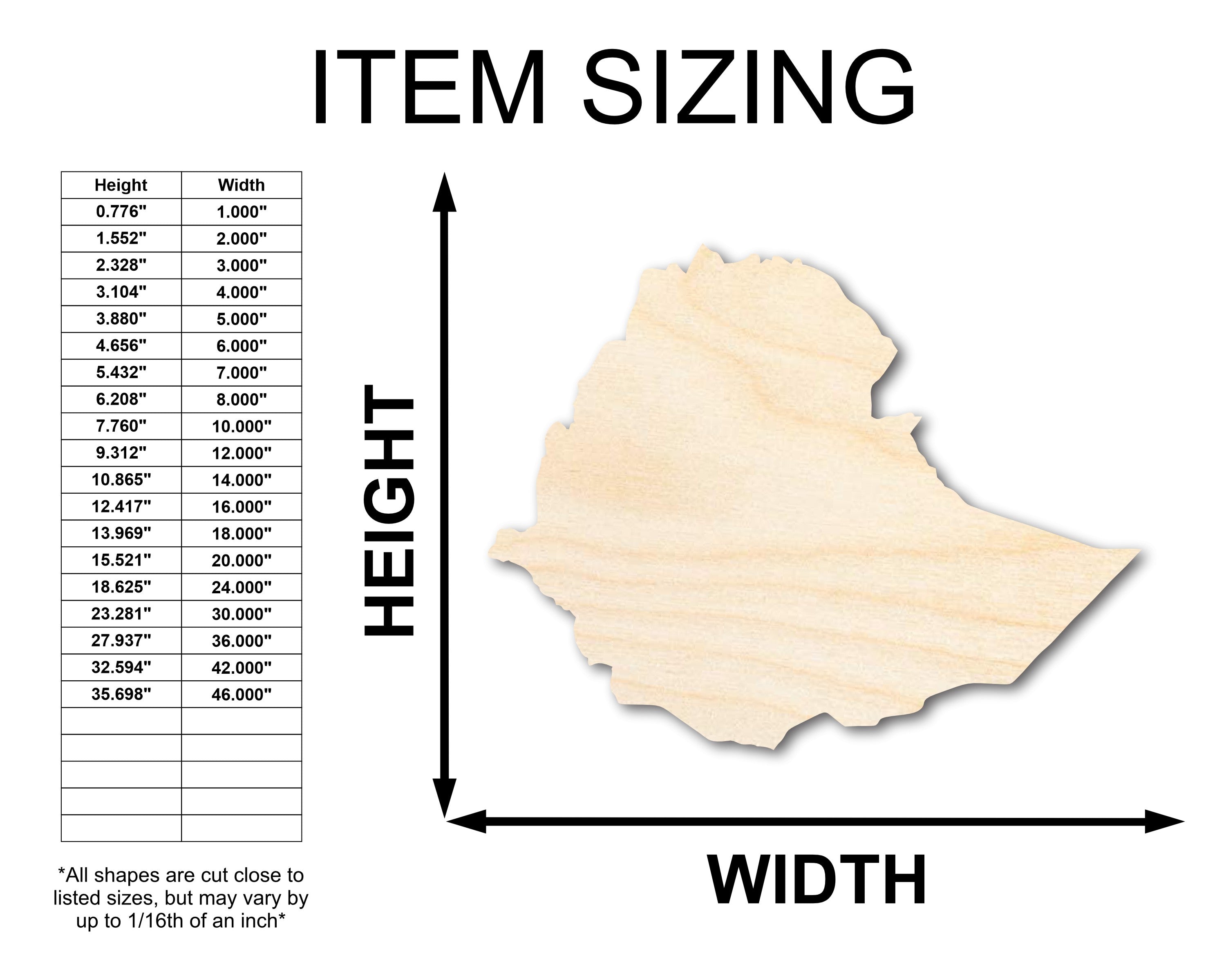 Unfinished Wood Ethiopia Country Shape - East African Craft - up to 46" DIY