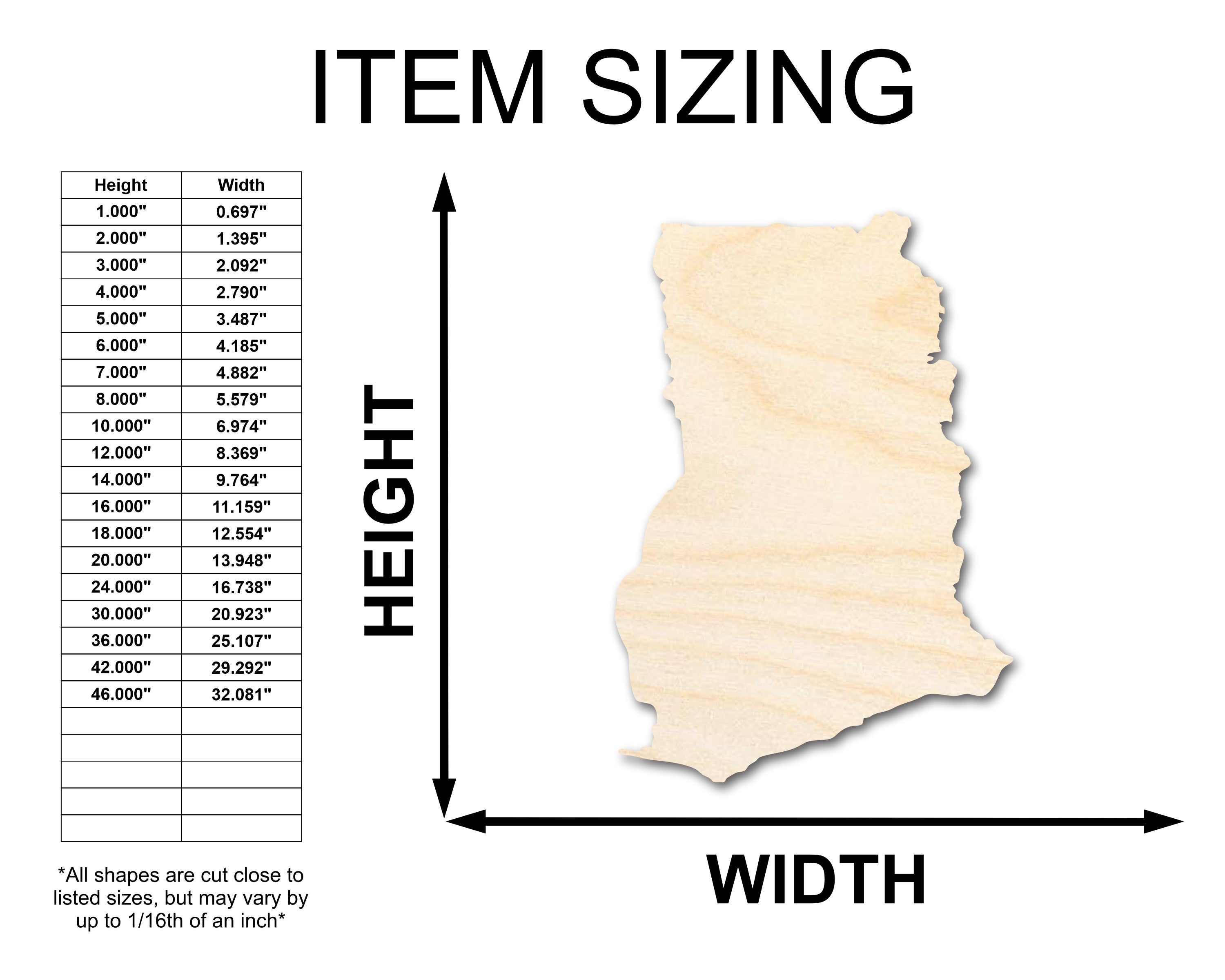 Unfinished Wood Ghana Country Shape - West African Craft - up to 46" DIY